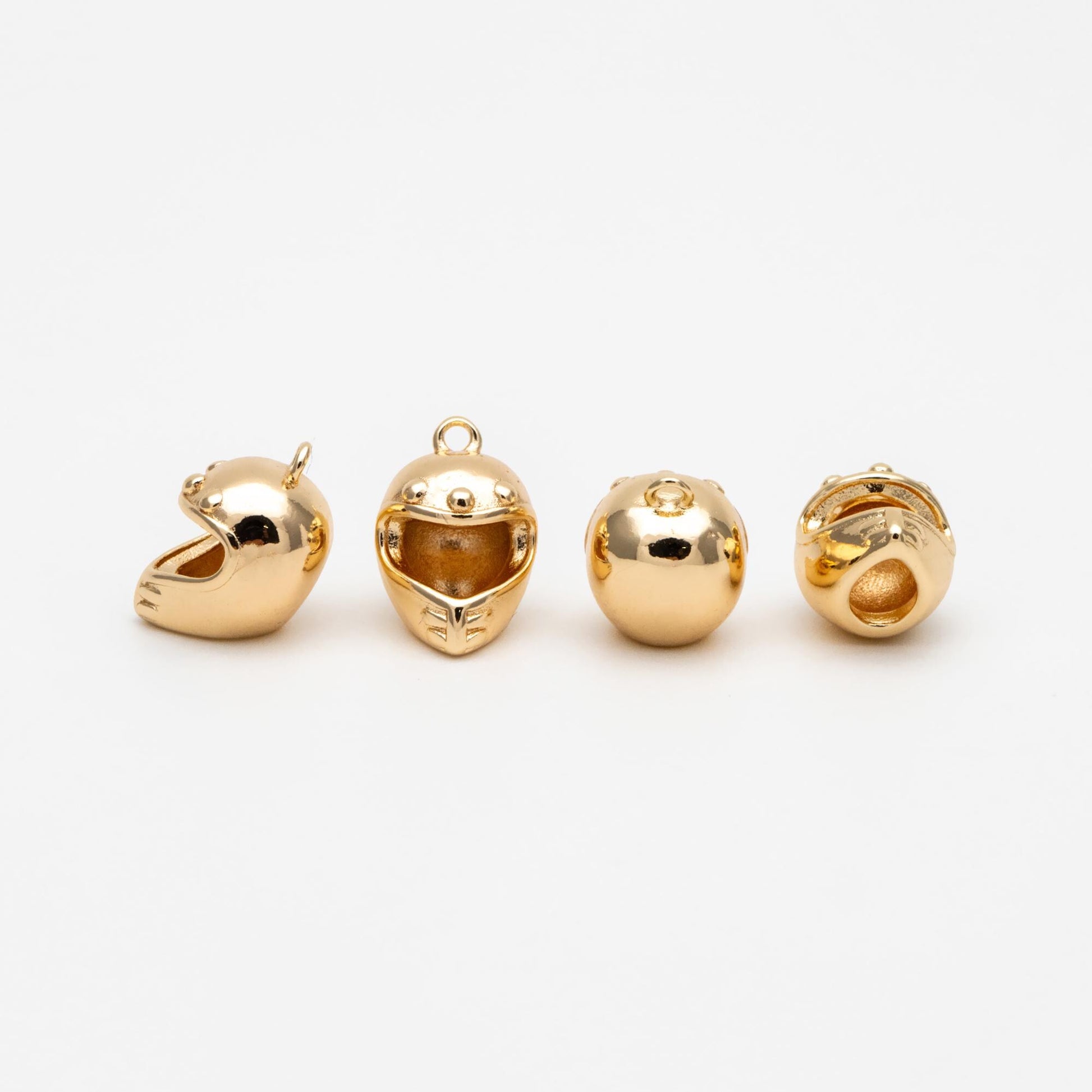 4pcs Gold Motorcycle Helmet Charms, 18K Gold Plated Brass, 3D Helmet Pendants (GB-4621)