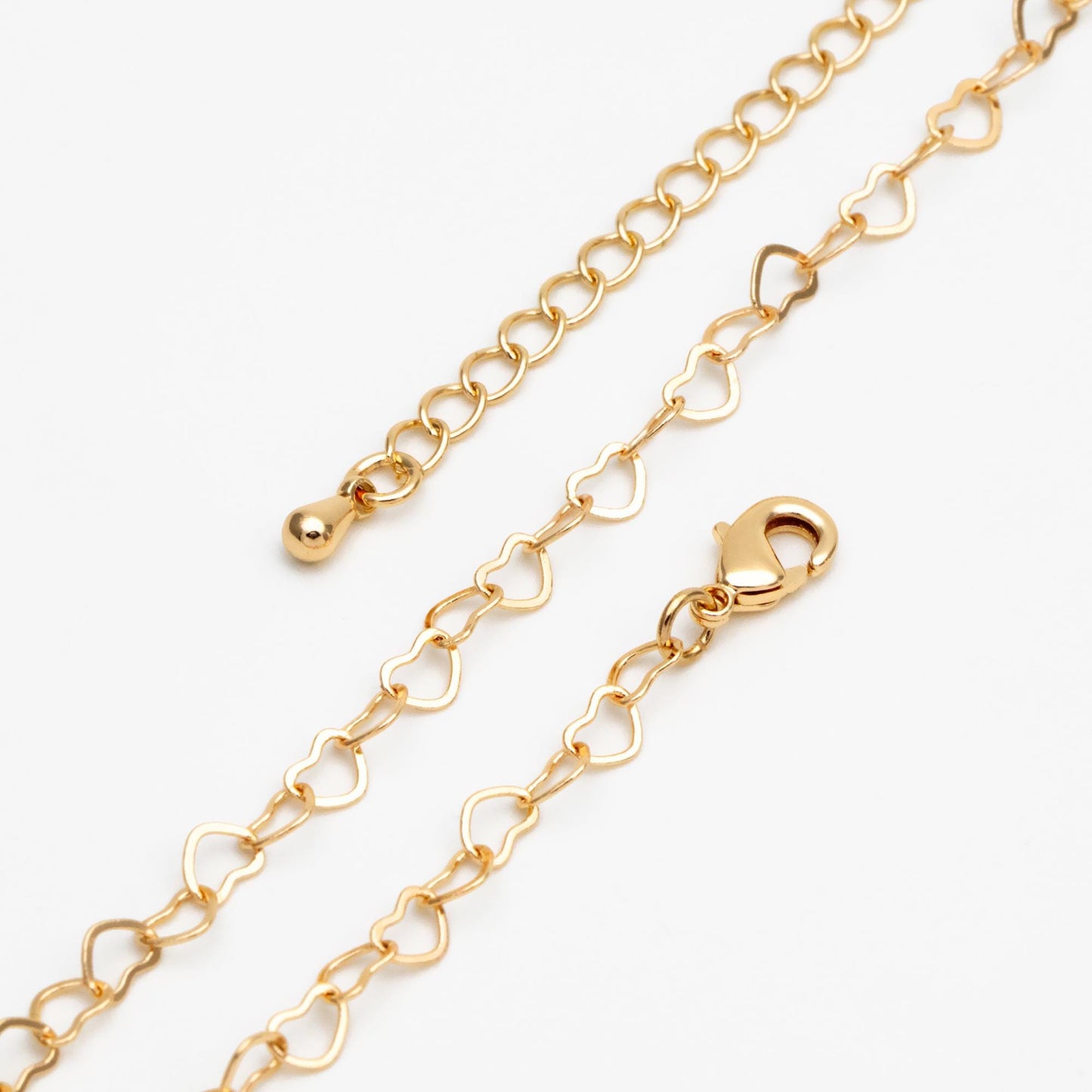 Gold/ Silver/ Rose Gold Heart Chains, Finished Bracelet/ Anklet/ Necklace with Extender Chain, Gold plated Brass, Ready to Wear (#LK-105)