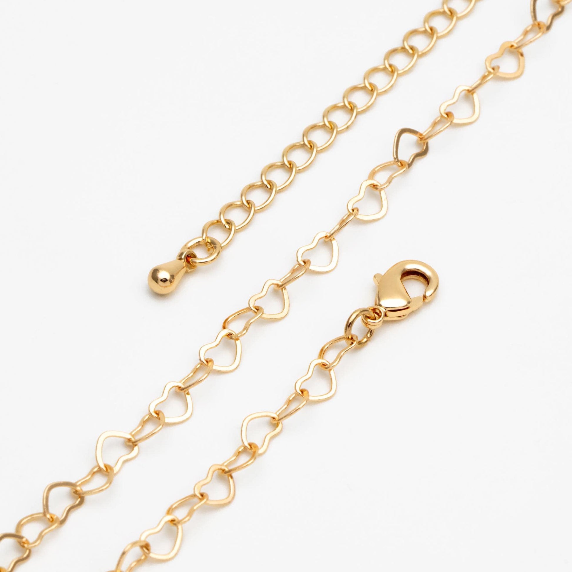 Gold/ Silver/ Rose Gold Heart Chains, Finished Bracelet/ Anklet/ Necklace with Extender Chain, Gold plated Brass, Ready to Wear (#LK-105)