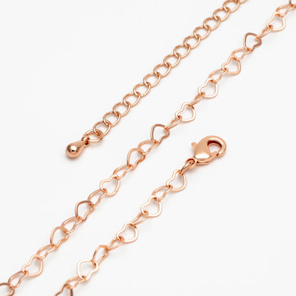 Gold/ Silver/ Rose Gold Heart Chains, Finished Bracelet/ Anklet/ Necklace with Extender Chain, Gold plated Brass, Ready to Wear (#LK-105)