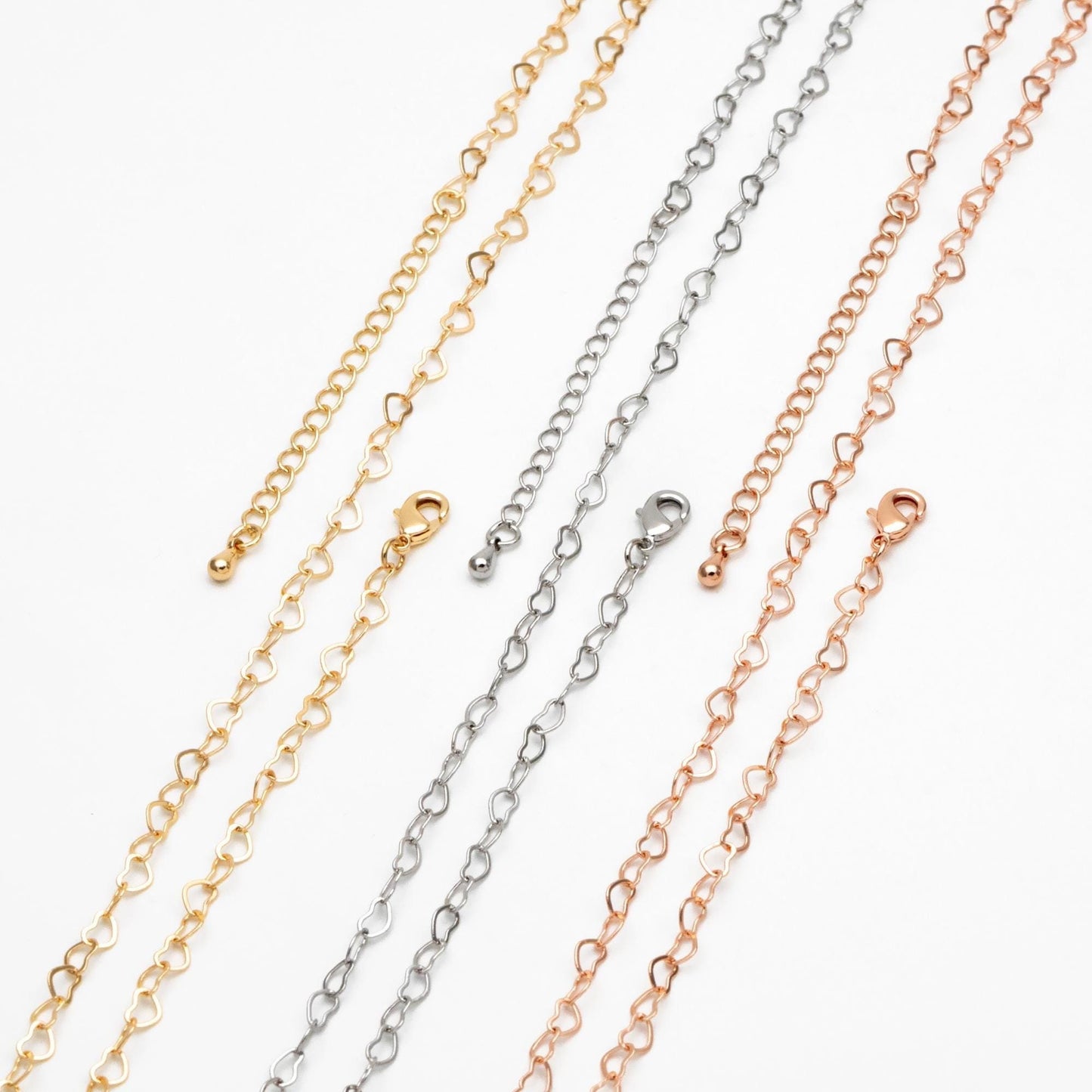 Gold/ Silver/ Rose Gold Heart Chains, Finished Bracelet/ Anklet/ Necklace with Extender Chain, Gold plated Brass, Ready to Wear (#LK-105)