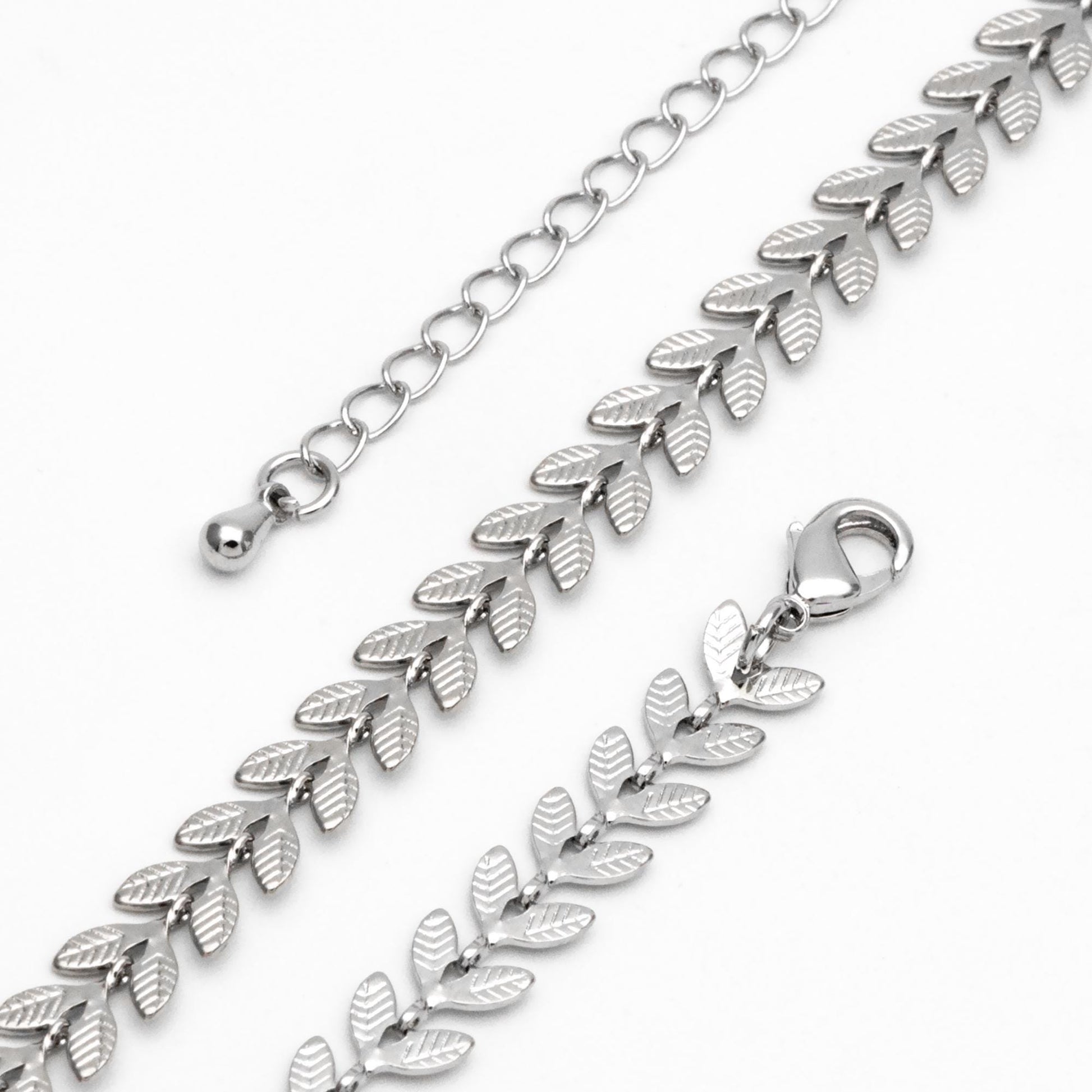 Gold/ Rhodium plated Brass Chevron Leaf Chain 6.3mm, Finished Bracelet/ Anklet/ Necklace with Extender Chain, Ready to Wear (#LK-153-1)