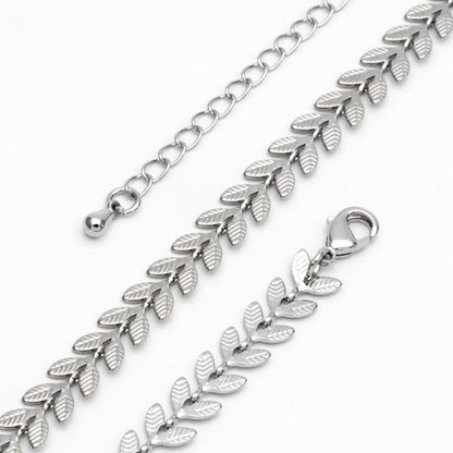 Gold/ Rhodium plated Brass Chevron Leaf Chain 6.3mm, Finished Bracelet/ Anklet/ Necklace with Extender Chain, Ready to Wear (#LK-153-1)
