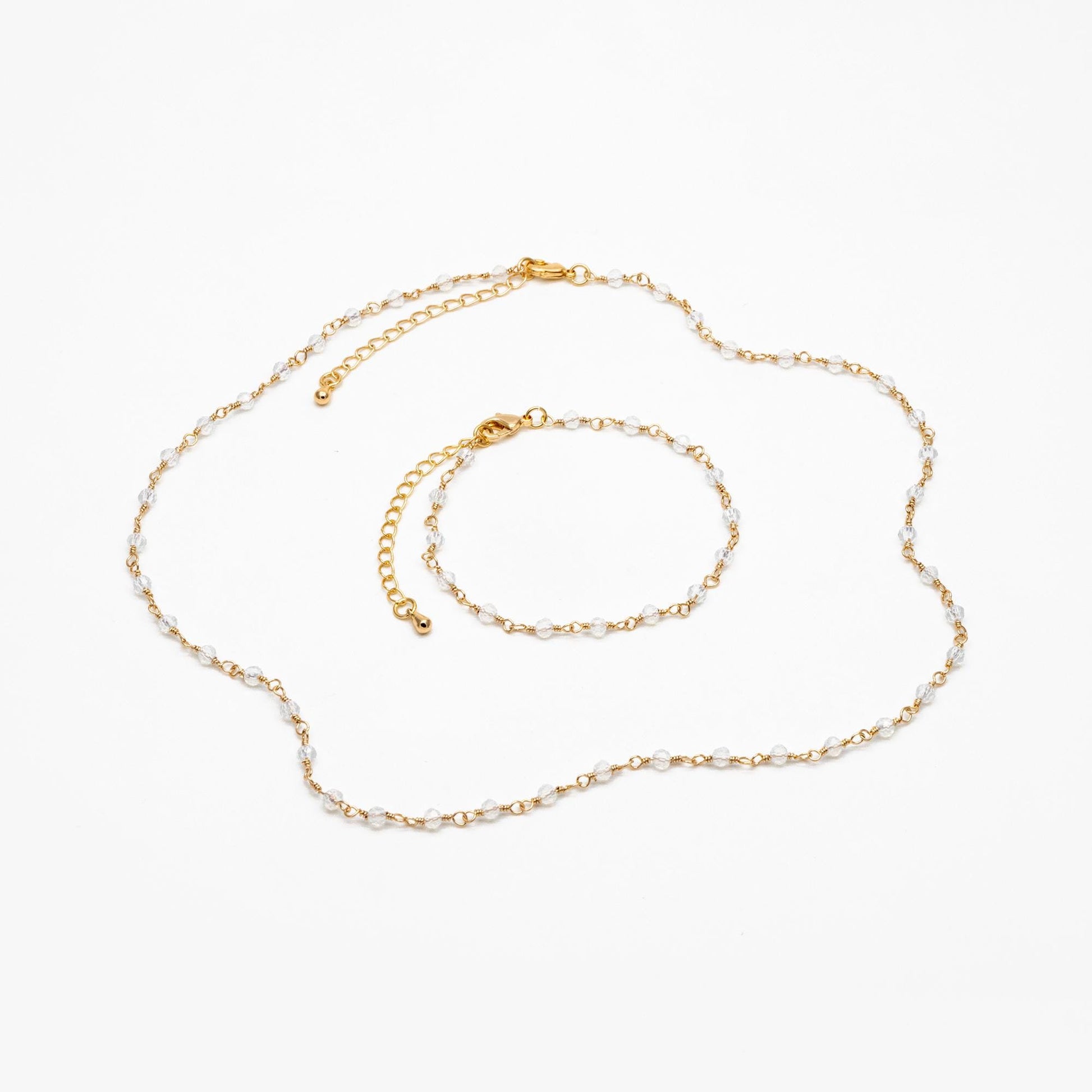 Gold Opal Crystal Bead Chains 3.5mm, Finished Bracelet/ Anklet/ Necklace with Extender Chain, Ready to Wear (#LK-184)