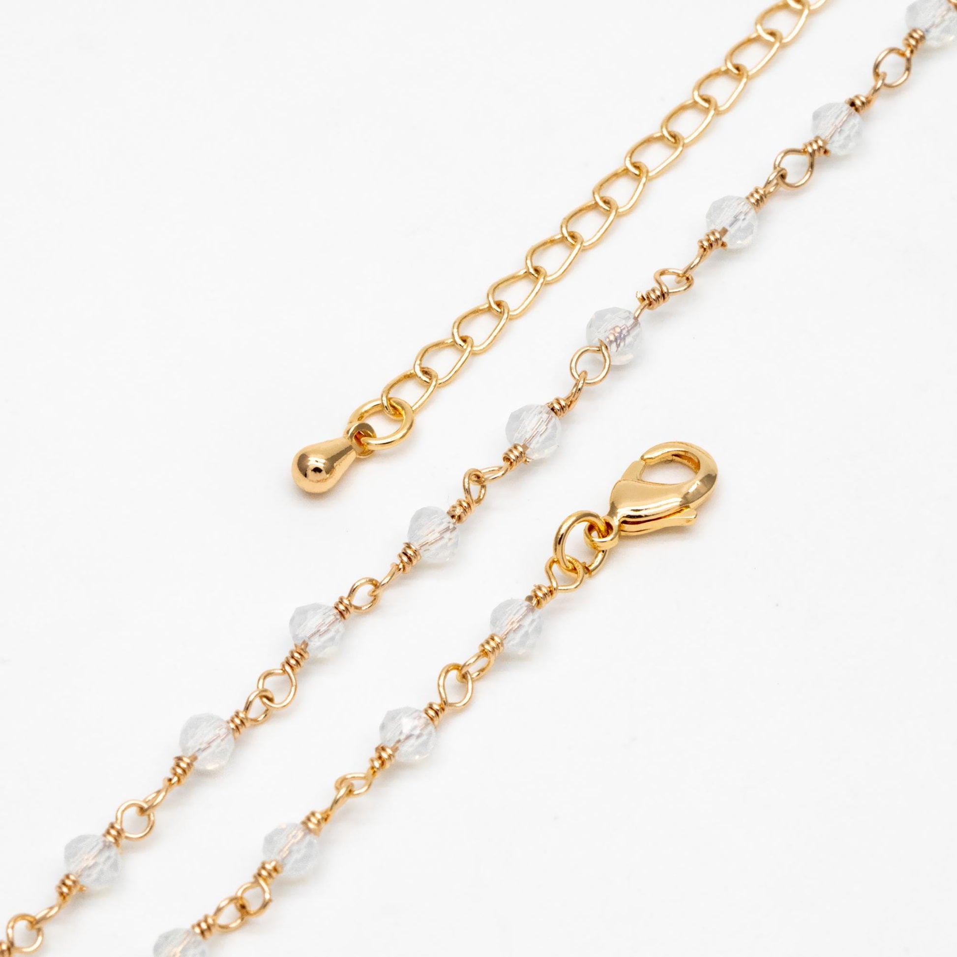 Gold Opal Crystal Bead Chains 3.5mm, Finished Bracelet/ Anklet/ Necklace with Extender Chain, Ready to Wear (#LK-184)
