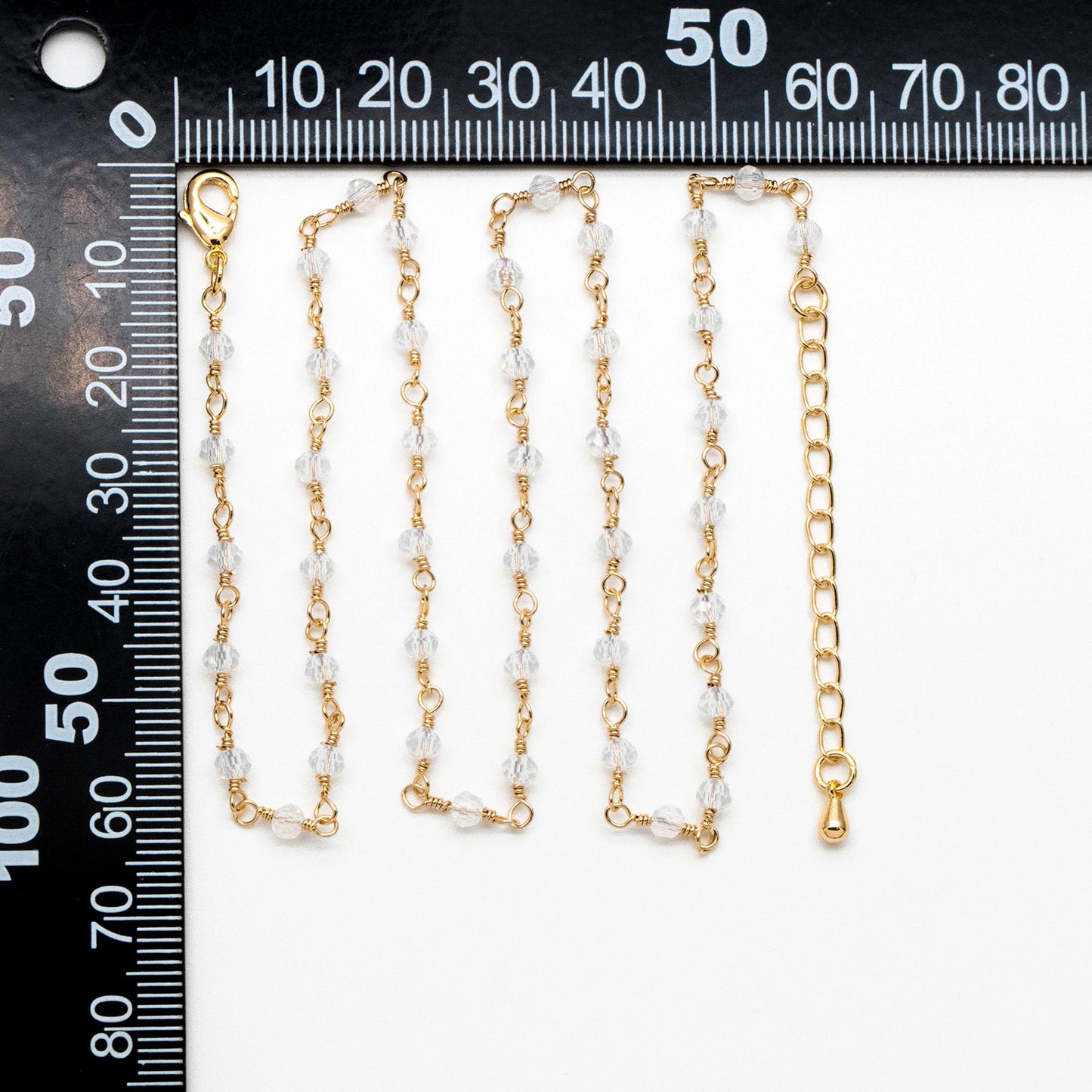 Gold Opal Crystal Bead Chains 3.5mm, Finished Bracelet/ Anklet/ Necklace with Extender Chain, Ready to Wear (#LK-184)