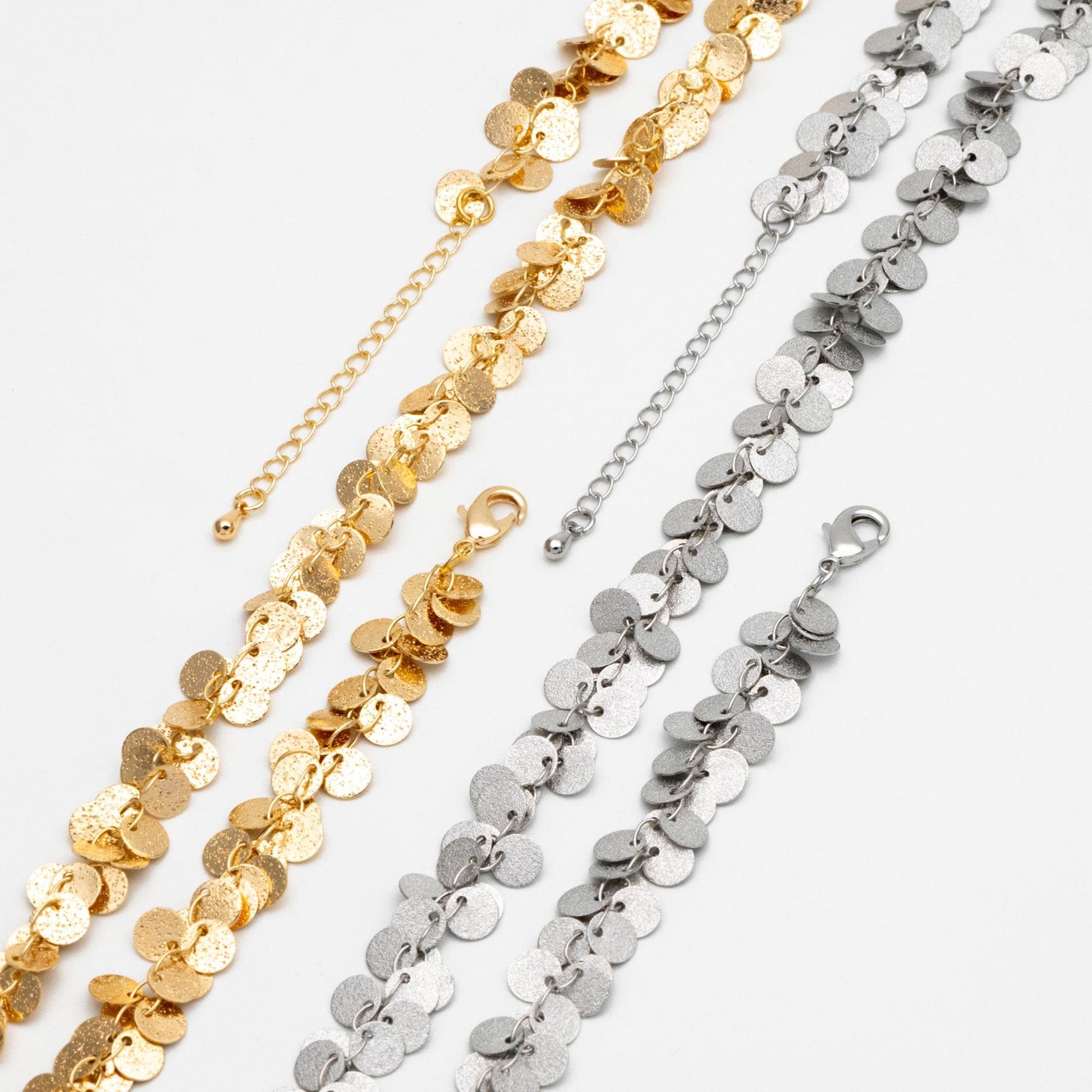Gold/ Silver Tone Round Disc Chains 6mm, Finished Bracelet/ Anklet/ Necklace with Extender, Ready to Wear (#LK-212)