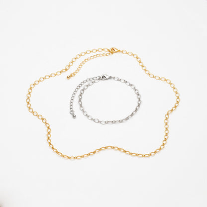 Gold/ Silver tone Flat Oval Cable Chains 4mm, Finished Bracelet/ Anklet/ Necklace with Extender Chain, Ready to Wear (#LK-238)