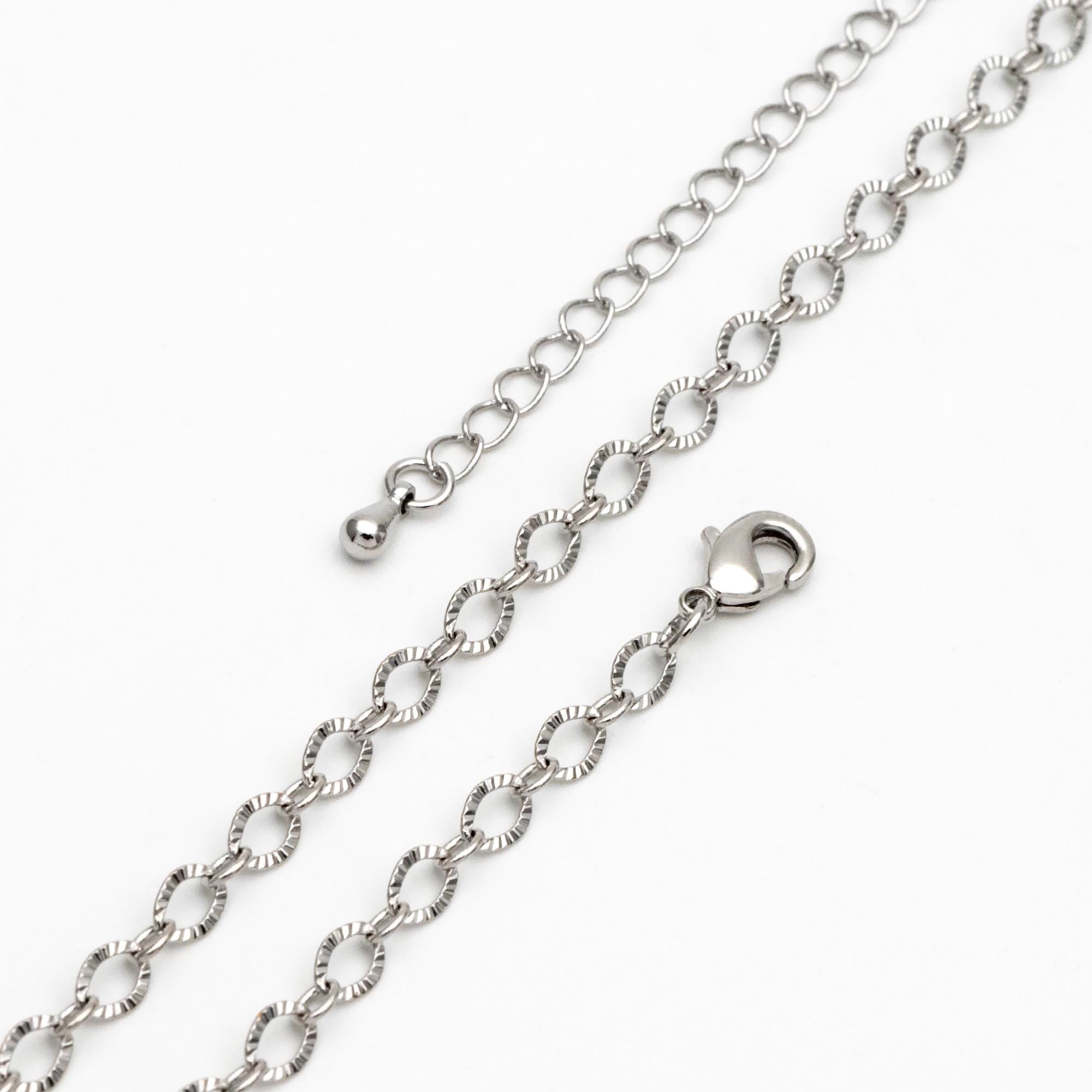 Gold/ Silver tone Flat Oval Cable Chains 4mm, Finished Bracelet/ Anklet/ Necklace with Extender Chain, Ready to Wear (#LK-238)