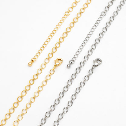Gold/ Silver tone Flat Oval Cable Chains 4mm, Finished Bracelet/ Anklet/ Necklace with Extender Chain, Ready to Wear (#LK-238)