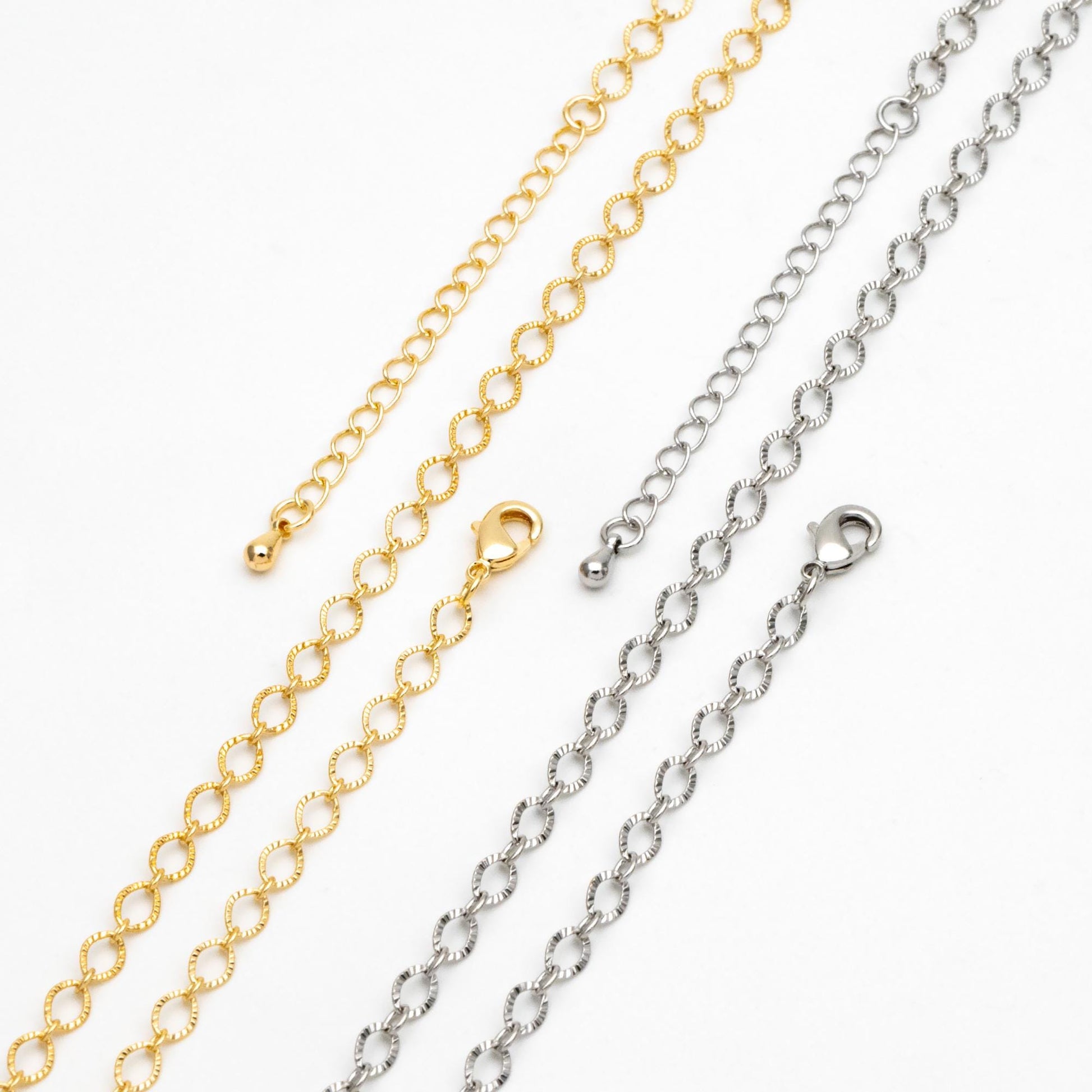 Gold/ Silver tone Flat Oval Cable Chains 4mm, Finished Bracelet/ Anklet/ Necklace with Extender Chain, Ready to Wear (#LK-238)