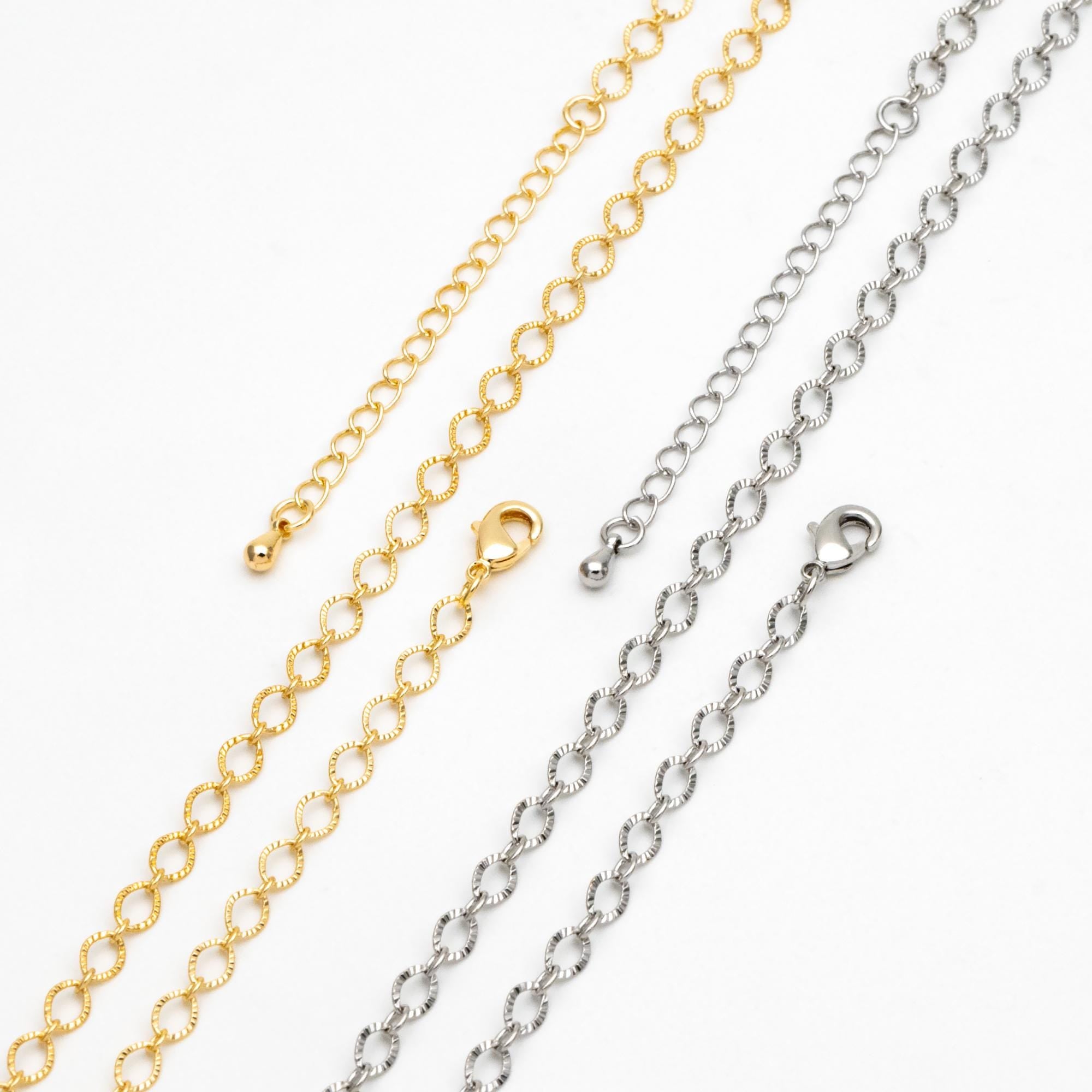 Gold/ Silver tone Flat Oval Cable Chains 4mm, Finished Bracelet/ Anklet/ Necklace with Extender Chain, Ready to Wear (#LK-238)