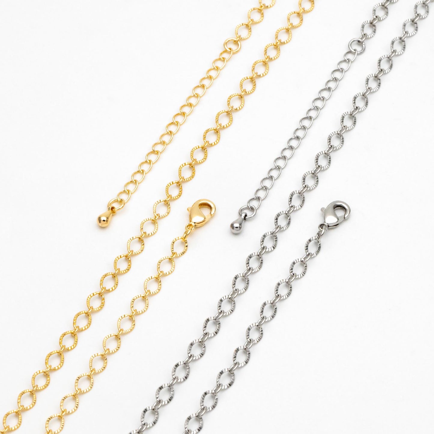 Gold/ Silver tone Flat Oval Cable Chains 4mm, Finished Bracelet/ Anklet/ Necklace with Extender Chain, Ready to Wear (#LK-238)