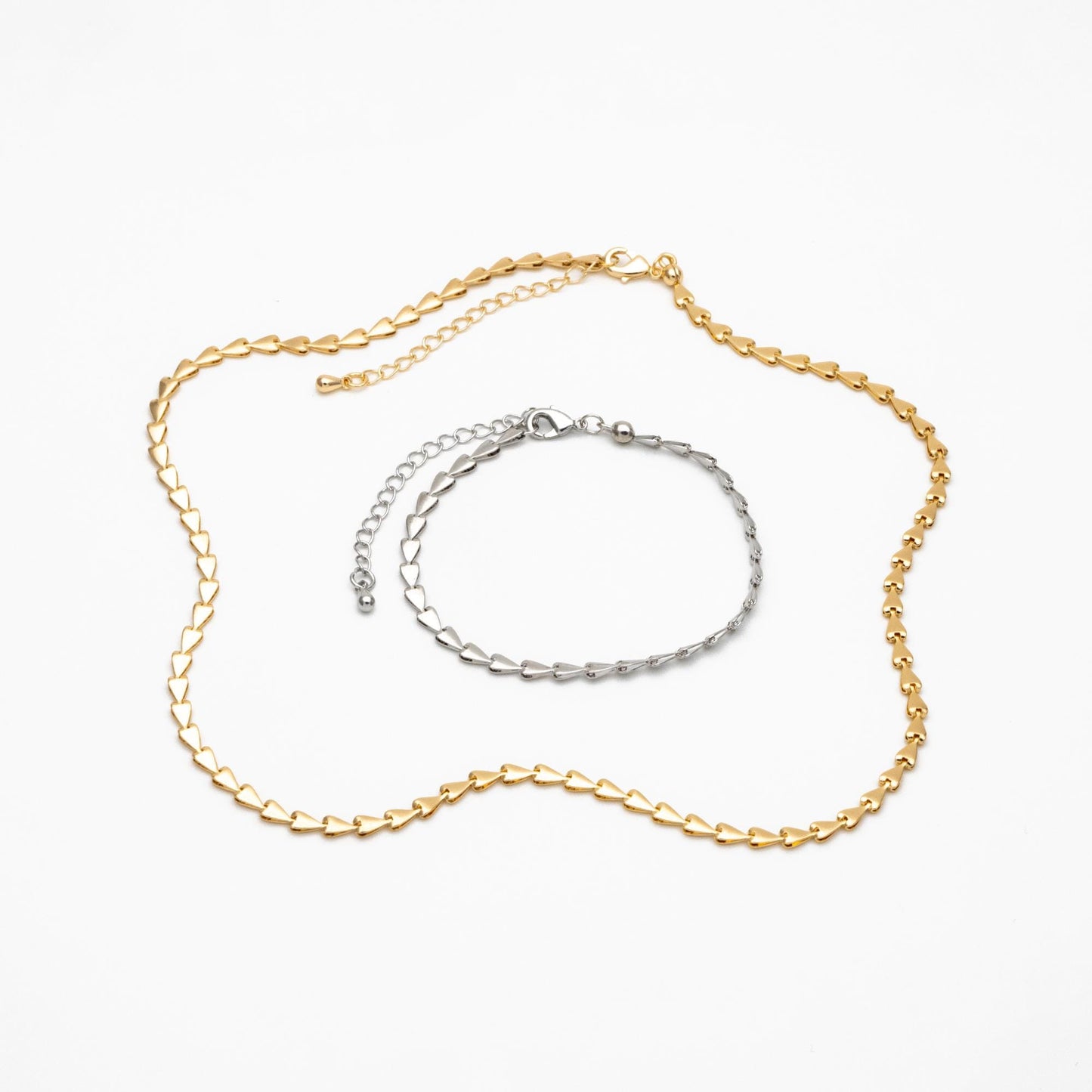 Gold/ Silver Tone Triangle Chain 3mm, Finished Bracelet/ Anklet/ Necklace with Extender Chain, Ready to Wear (#LK-239)