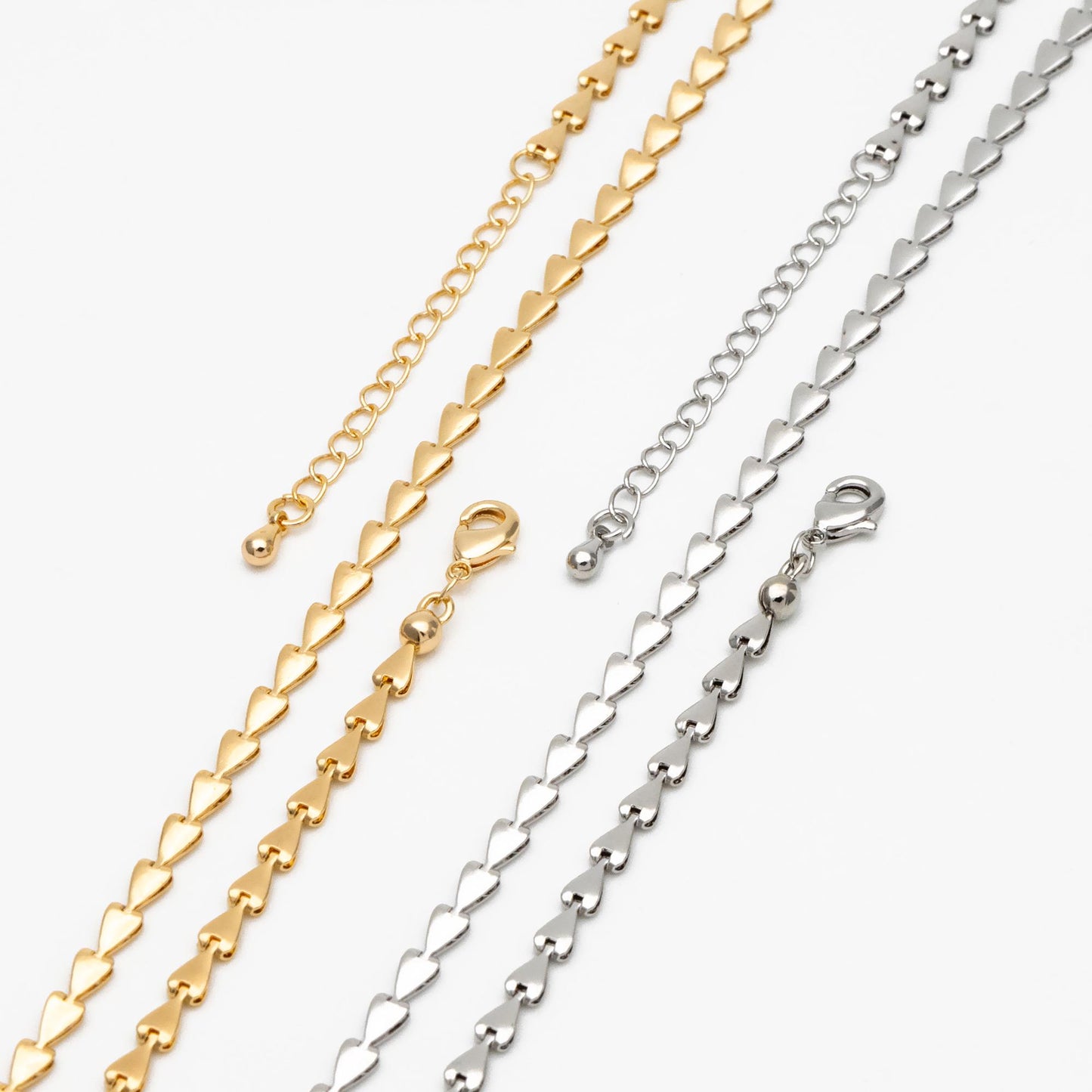 Gold/ Silver Tone Triangle Chain 3mm, Finished Bracelet/ Anklet/ Necklace with Extender Chain, Ready to Wear (#LK-239)