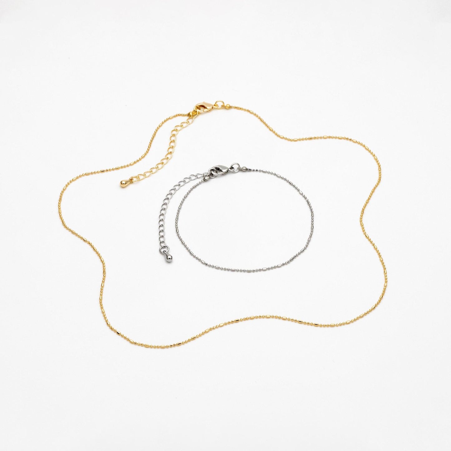 Gold/ Silver Ball Chains 1mm, Finished Bracelet/ Anklet/ Necklace with Extender Chain, Ready to Wear (#LK-243)