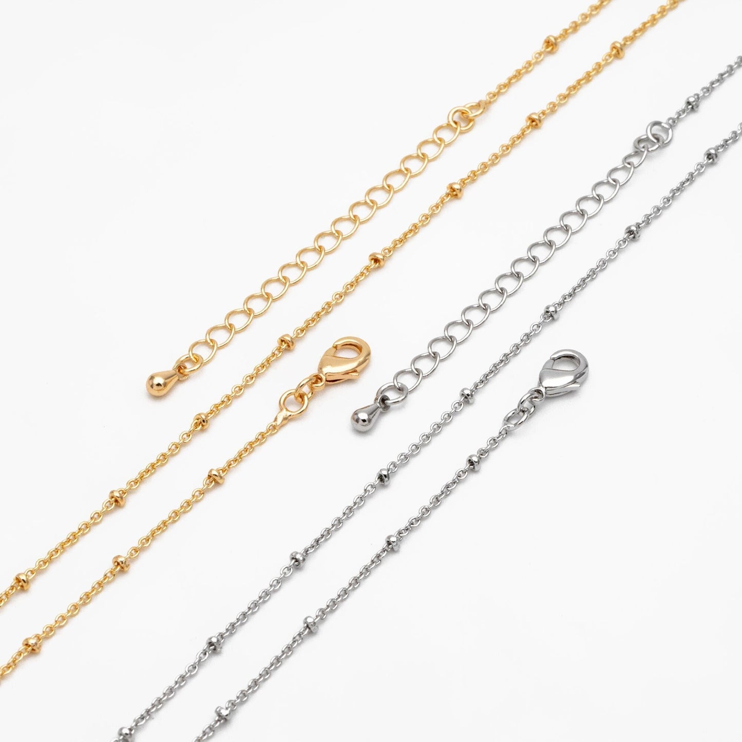 Gold/ Rhodium plated Brass Satellite Chains 1.4mm, Finished Dainty Necklace with Extender Chain, Ready to Wear 18 Inch (#LK-312)