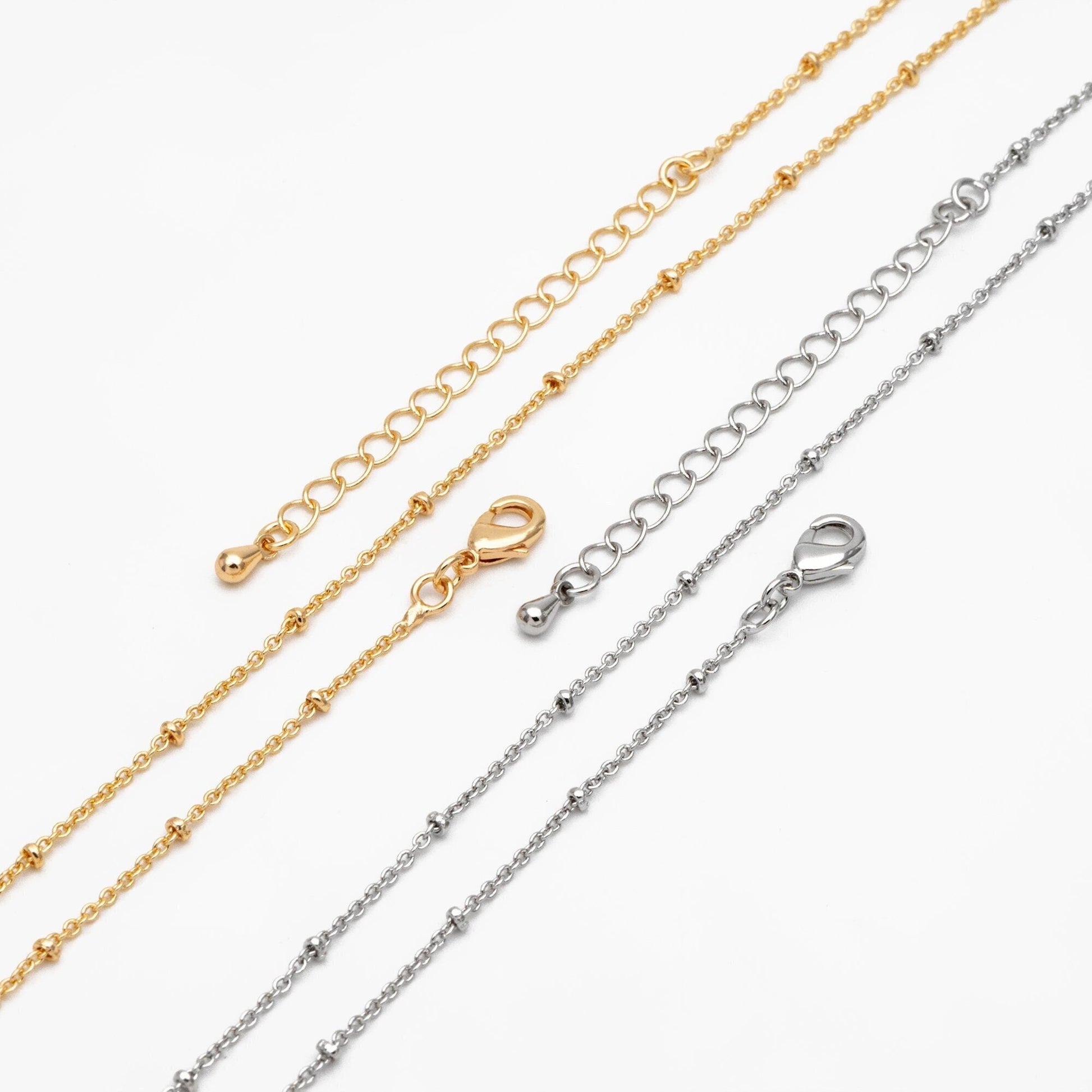 Gold/ Rhodium plated Brass Satellite Chains 1.4mm, Finished Dainty Necklace with Extender Chain, Ready to Wear 18 Inch (#LK-312)