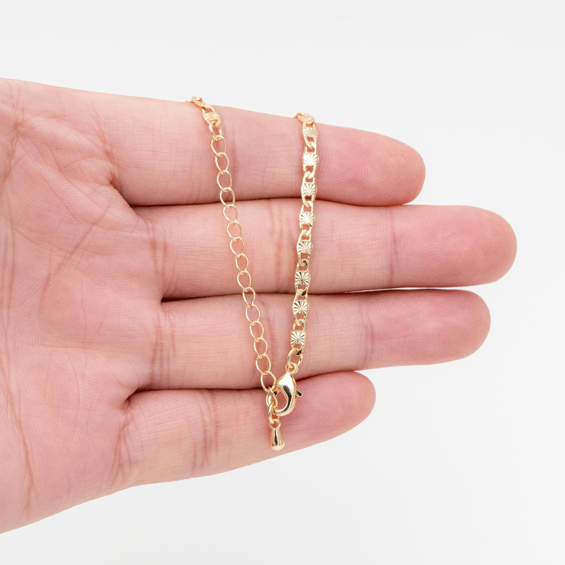 Gold plated Brass Floral Specialty Chain 3mm, Finished Bracelet/ Anklet/ Necklace with Extender Chain, Ready to Wear (#LK-324)