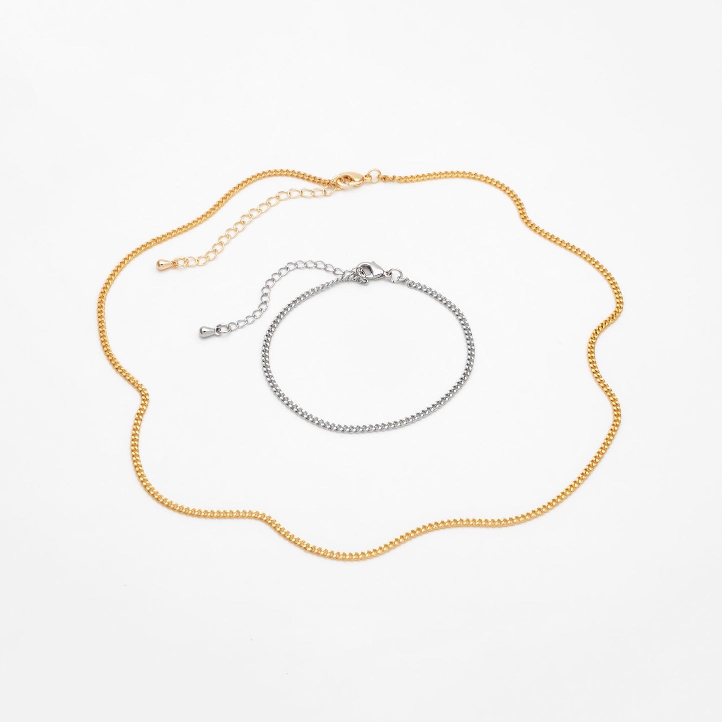 Gold/ Silver Tone Curb Chain 2mm, Finished Bracelet/ Anklet/ Necklace with Extender Chain, Ready to Wear (#LK-447)