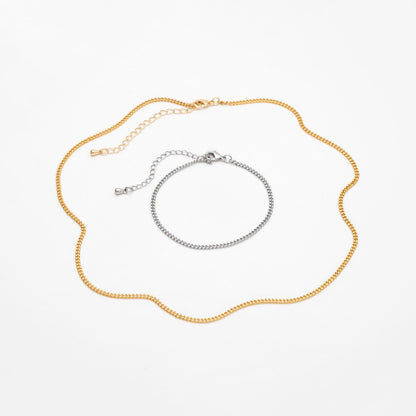 Gold/ Silver Tone Curb Chain 2mm, Finished Bracelet/ Anklet/ Necklace with Extender Chain, Ready to Wear (#LK-447)