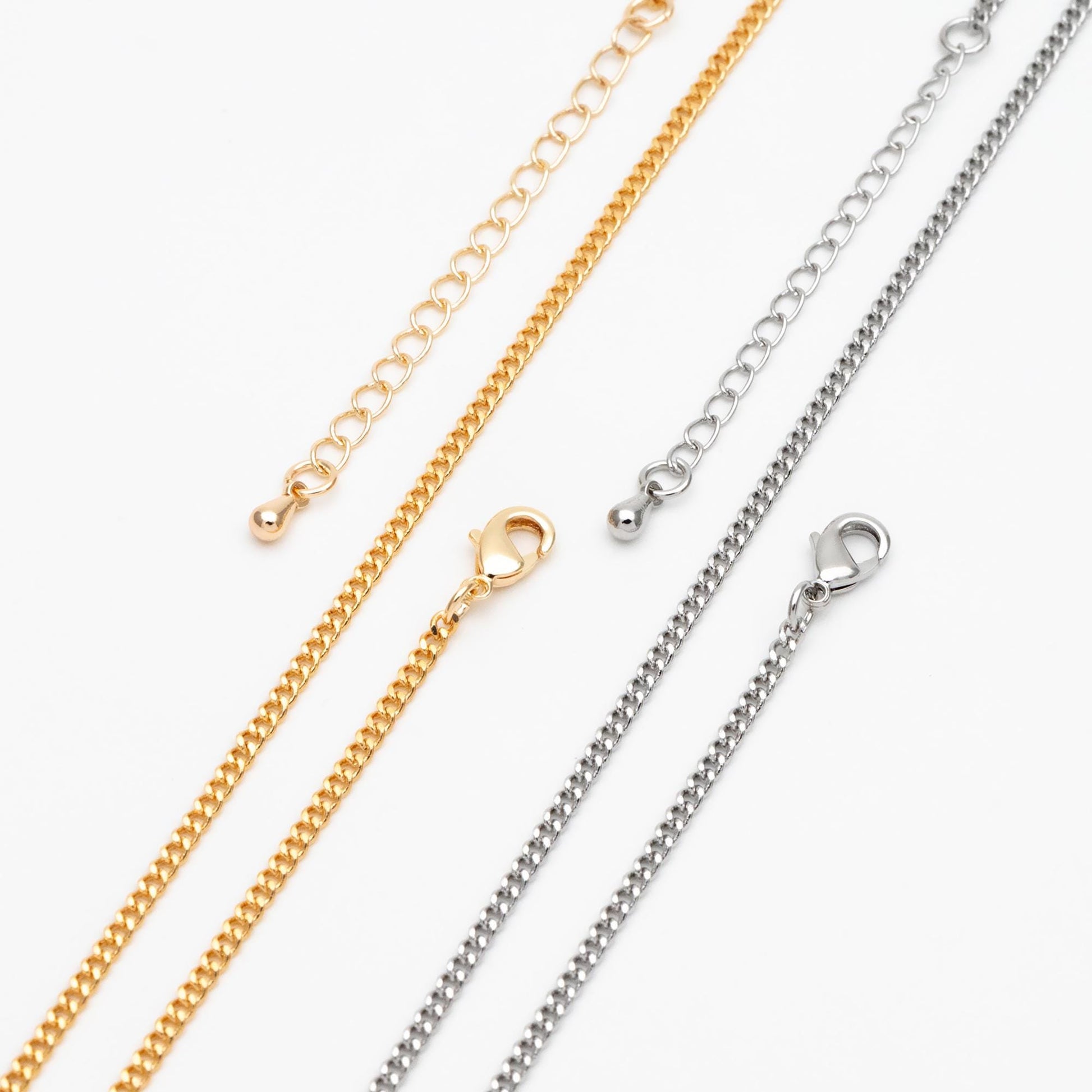 Gold/ Silver Tone Curb Chain 2mm, Finished Bracelet/ Anklet/ Necklace with Extender Chain, Ready to Wear (#LK-447)