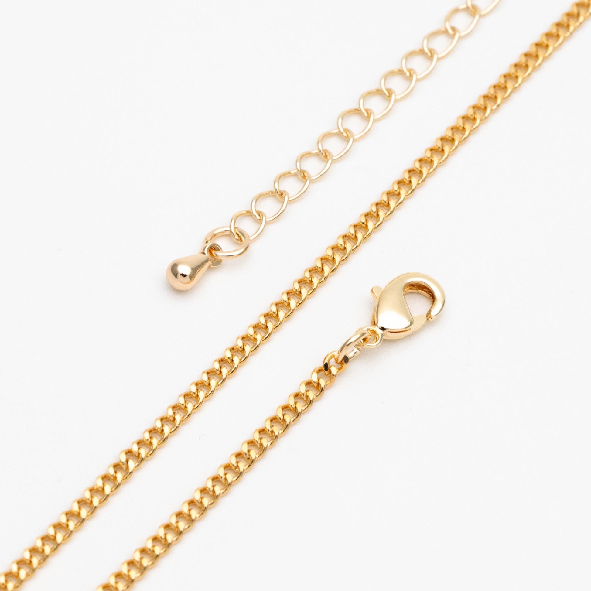 Gold/ Silver Tone Curb Chain 2mm, Finished Bracelet/ Anklet/ Necklace with Extender Chain, Ready to Wear (#LK-447)
