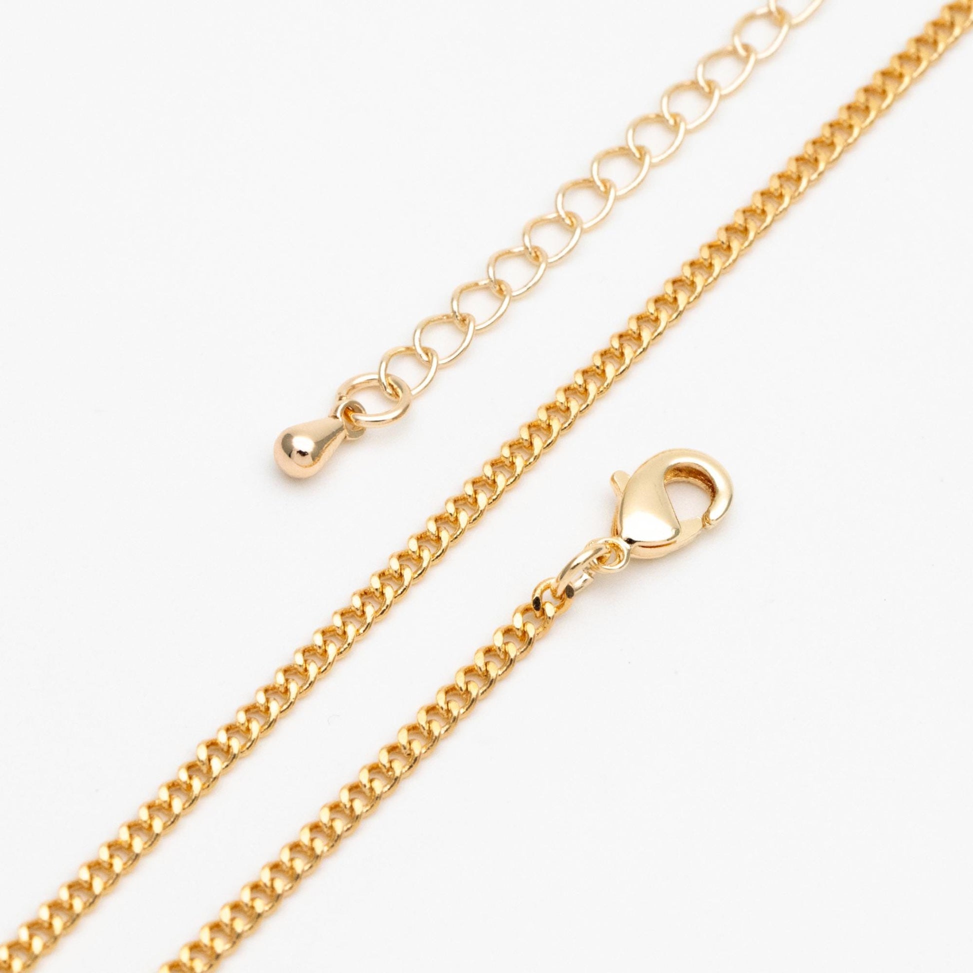 Gold/ Silver Tone Curb Chain 2mm, Finished Bracelet/ Anklet/ Necklace with Extender Chain, Ready to Wear (#LK-447)