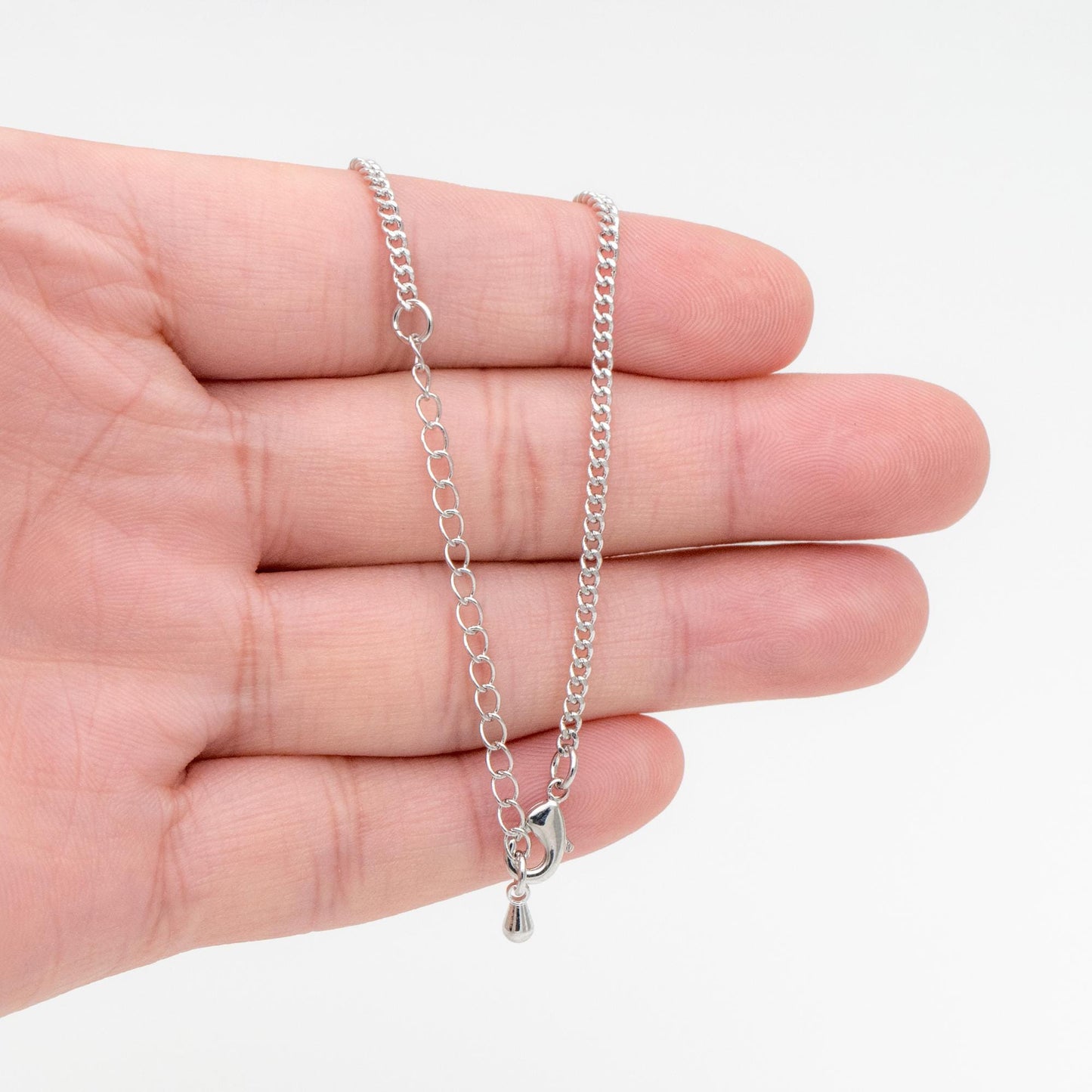 Gold/ Silver Tone Curb Chain 2mm, Finished Bracelet/ Anklet/ Necklace with Extender Chain, Ready to Wear (#LK-447)