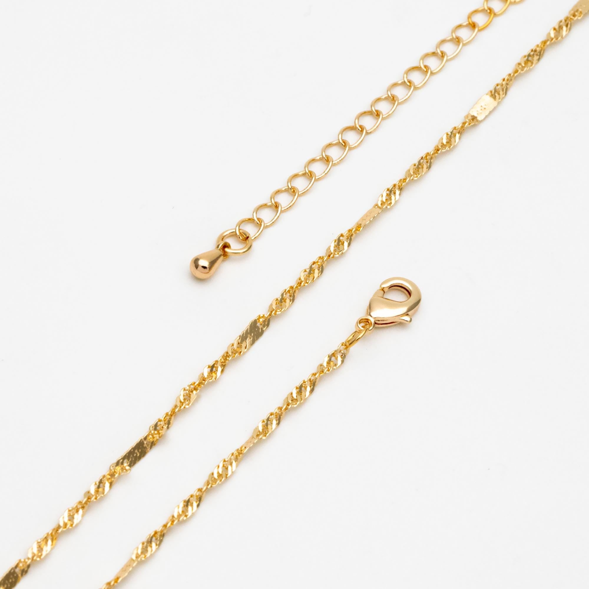 Gold Twisted Chain 2mm, Finished Bracelet/ Anklet/ Necklace with Extender Chain, Ready to Wear (#LK-448)