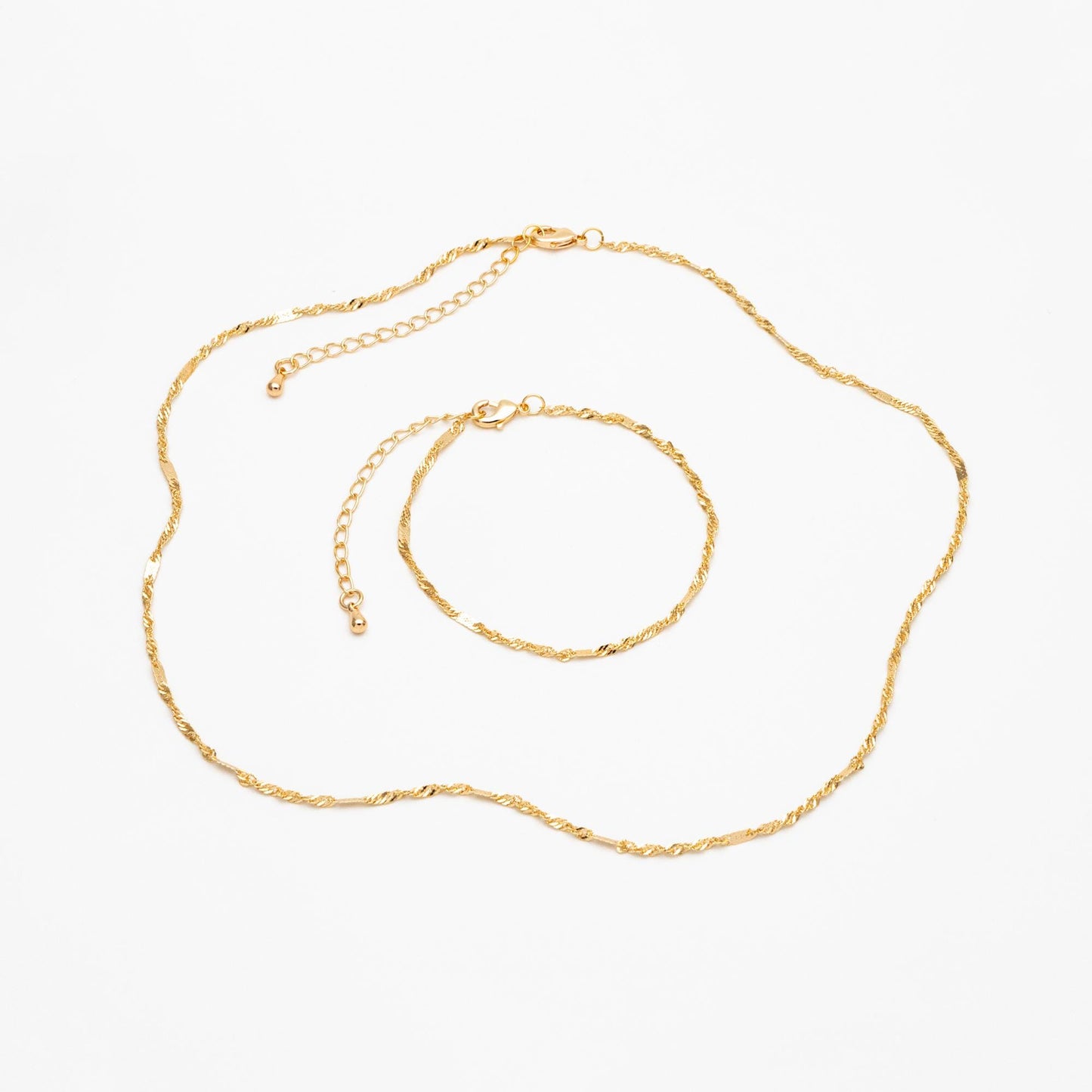 Gold Twisted Chain 2mm, Finished Bracelet/ Anklet/ Necklace with Extender Chain, Ready to Wear (#LK-448)