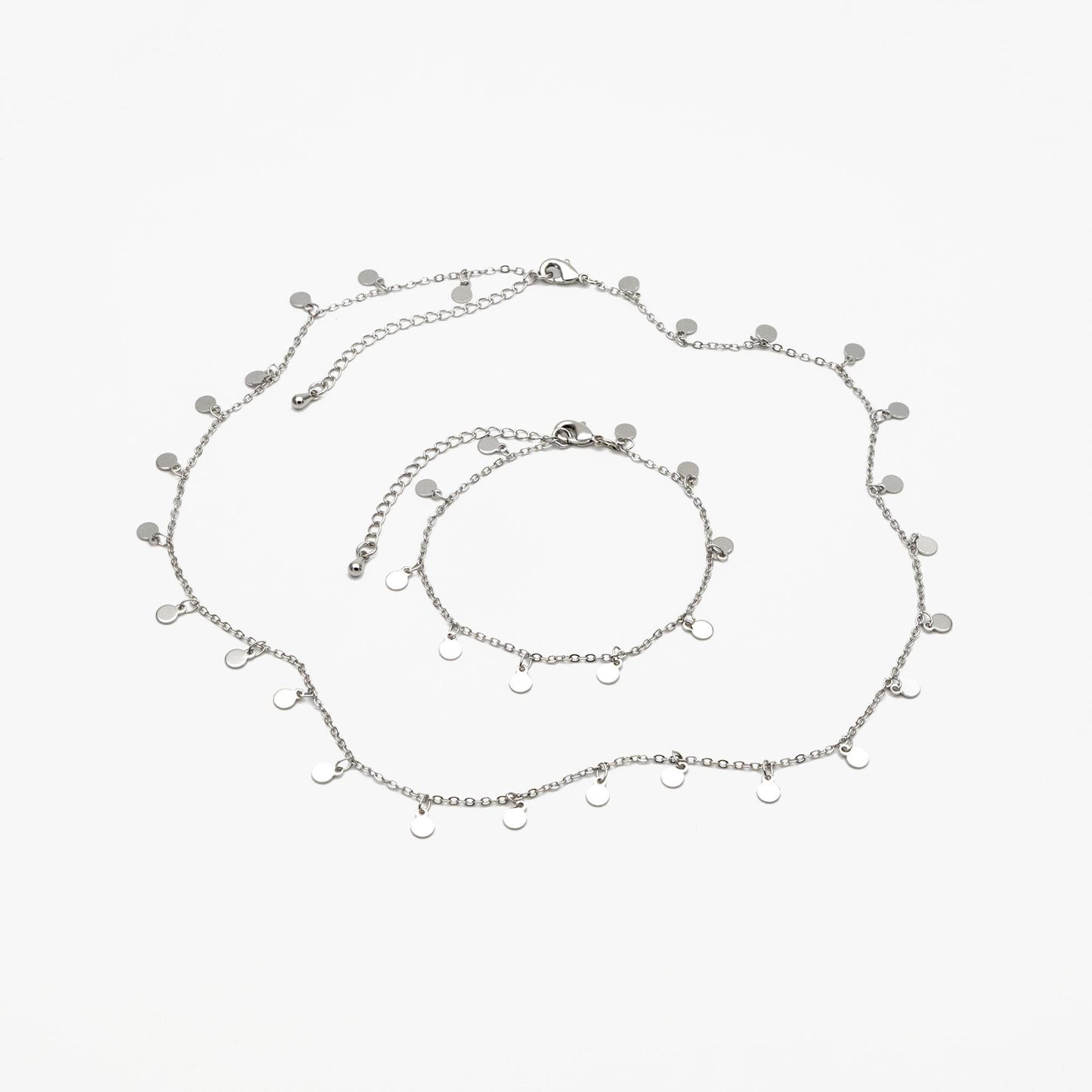 Silver Tone Chain with 4mm Round Disc Charms, Finished Bracelet/ Anklet/ Necklace with Extender, Ready to Wear (#LK-458-2)