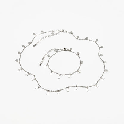 Silver Tone Chain with 4mm Round Disc Charms, Finished Bracelet/ Anklet/ Necklace with Extender, Ready to Wear (#LK-458-2)