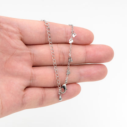 Silver tone Cable Chain with Dangling Heart Disc Charms, Finished Bracelet/ Anklet/ Necklace with Extender Chain, Ready to Wear (#LK-459-2)