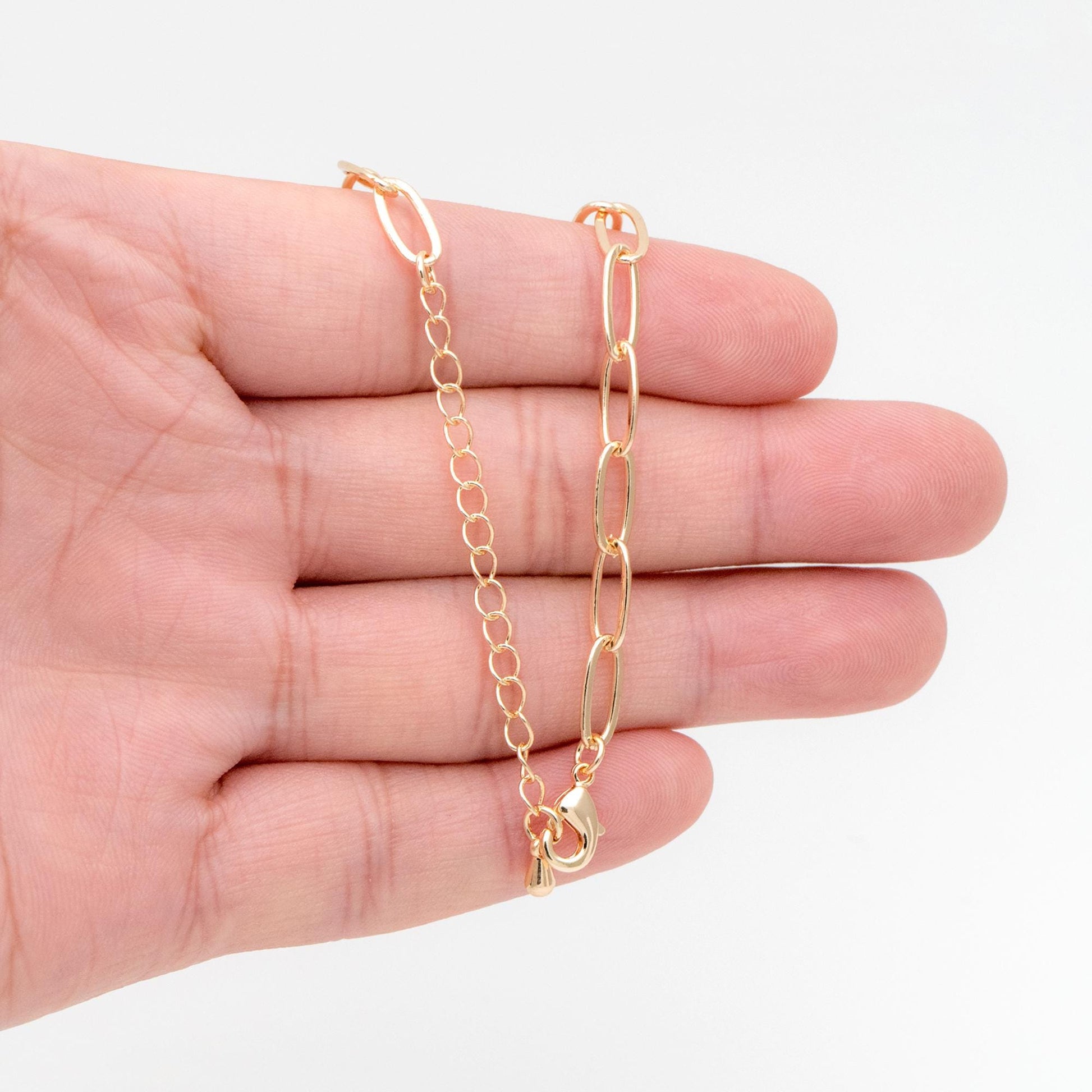 Dainty Gold Oval Link Chains, Finished Bracelet/ Anklet/ Necklace with Extender Chain, Ready to Wear (#LK-495)