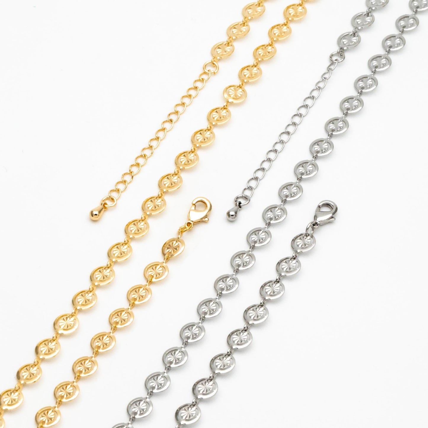 Gold Round Disc Chains 6mm, Finished Bracelet/ Anklet/ Necklace with Extender Chain, Ready to Wear (#LK-582)