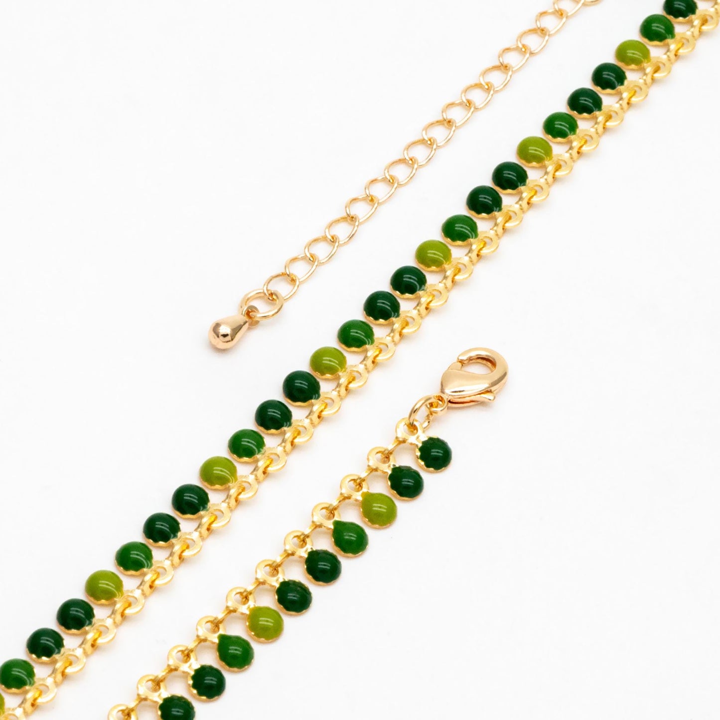 Purple/ Green Enamel Disc Chain, Finished Bracelet/ Anklet/ Necklace with Extender Chain, 16-18 inch Adjustable, Ready to Wear (#LK-619)