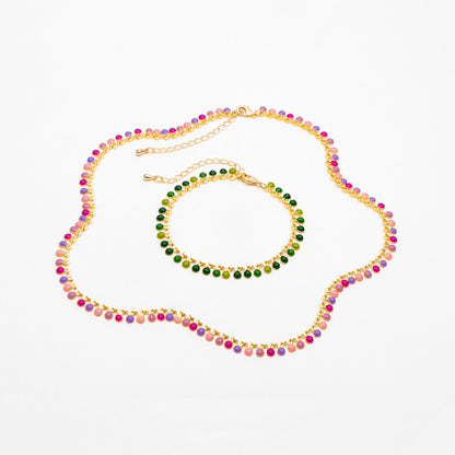 Purple/ Green Enamel Disc Chain, Finished Bracelet/ Anklet/ Necklace with Extender Chain, 16-18 inch Adjustable, Ready to Wear (#LK-619)