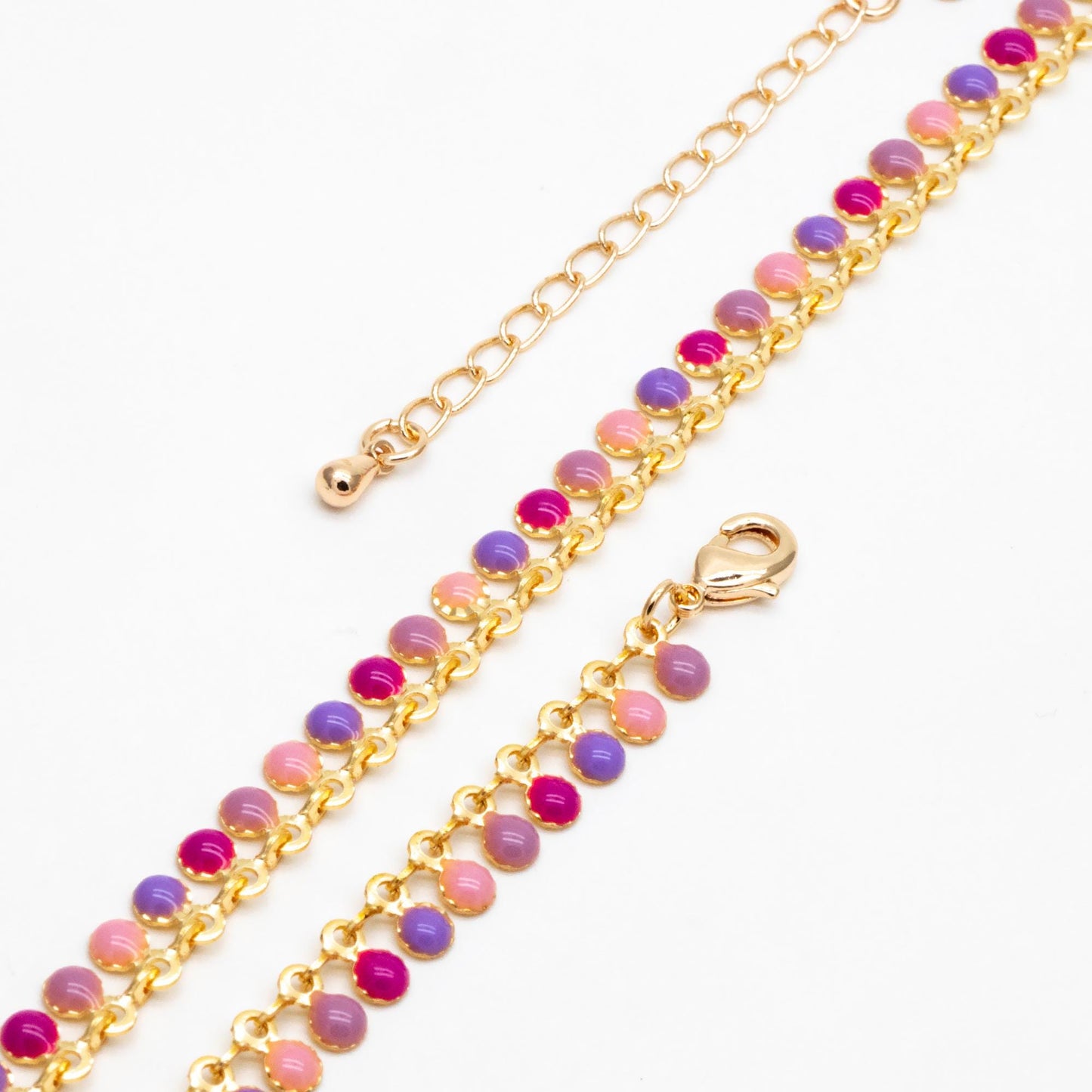 Purple/ Green Enamel Disc Chain, Finished Bracelet/ Anklet/ Necklace with Extender Chain, 16-18 inch Adjustable, Ready to Wear (#LK-619)