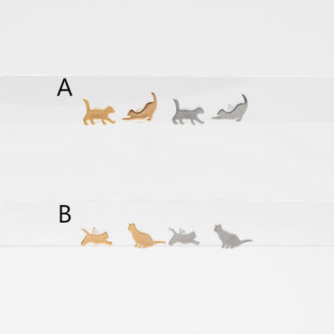 10pcs Gold/ Silver Cat Asymmetry Earrings, Gold/ Rhodium Plated Brass Minimalist Stud Earrings (GB-4094)
