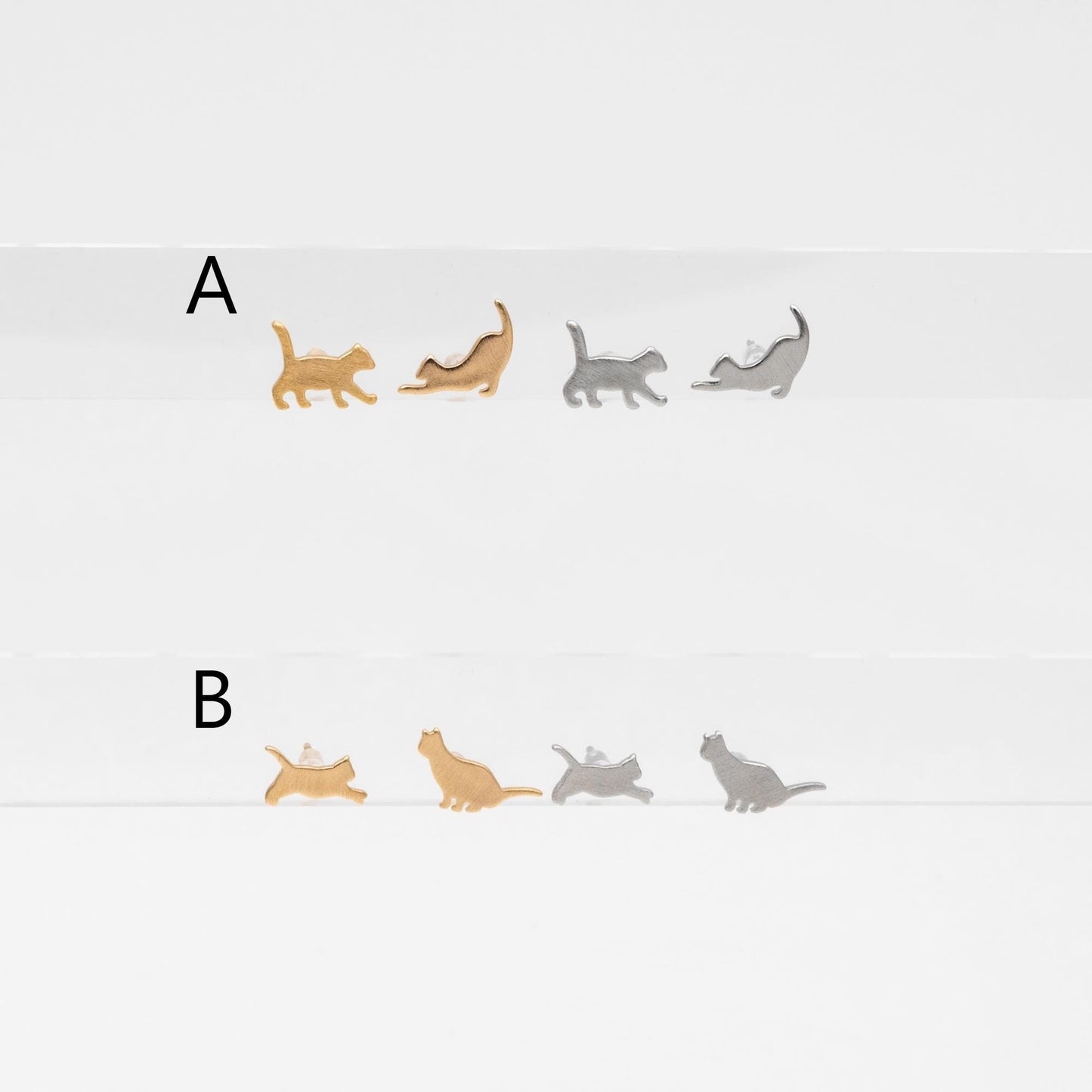 10pcs Gold/ Silver Cat Asymmetry Earrings, Gold/ Rhodium Plated Brass Minimalist Stud Earrings (GB-4094)