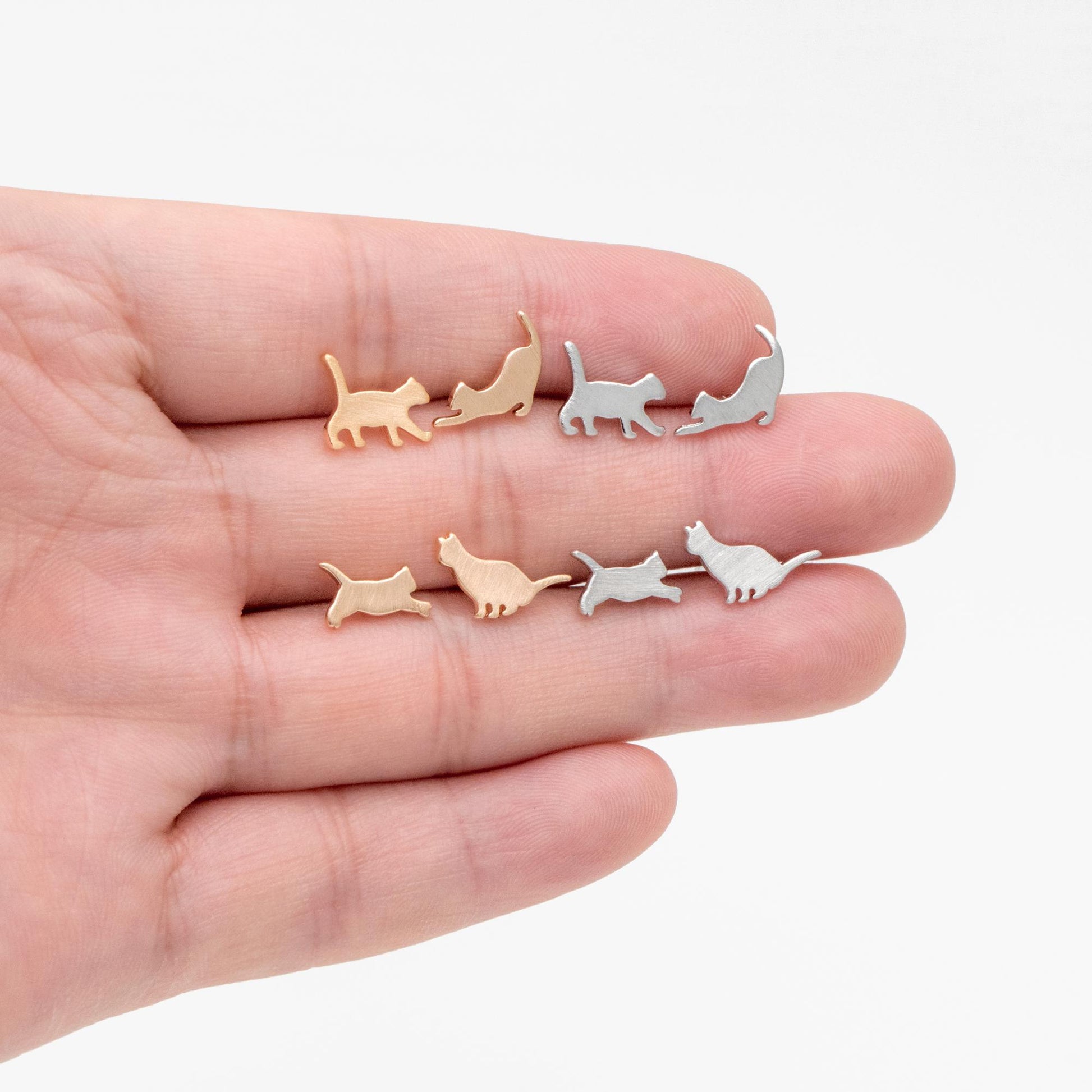 10pcs Gold/ Silver Cat Asymmetry Earrings, Gold/ Rhodium Plated Brass Minimalist Stud Earrings (GB-4094)