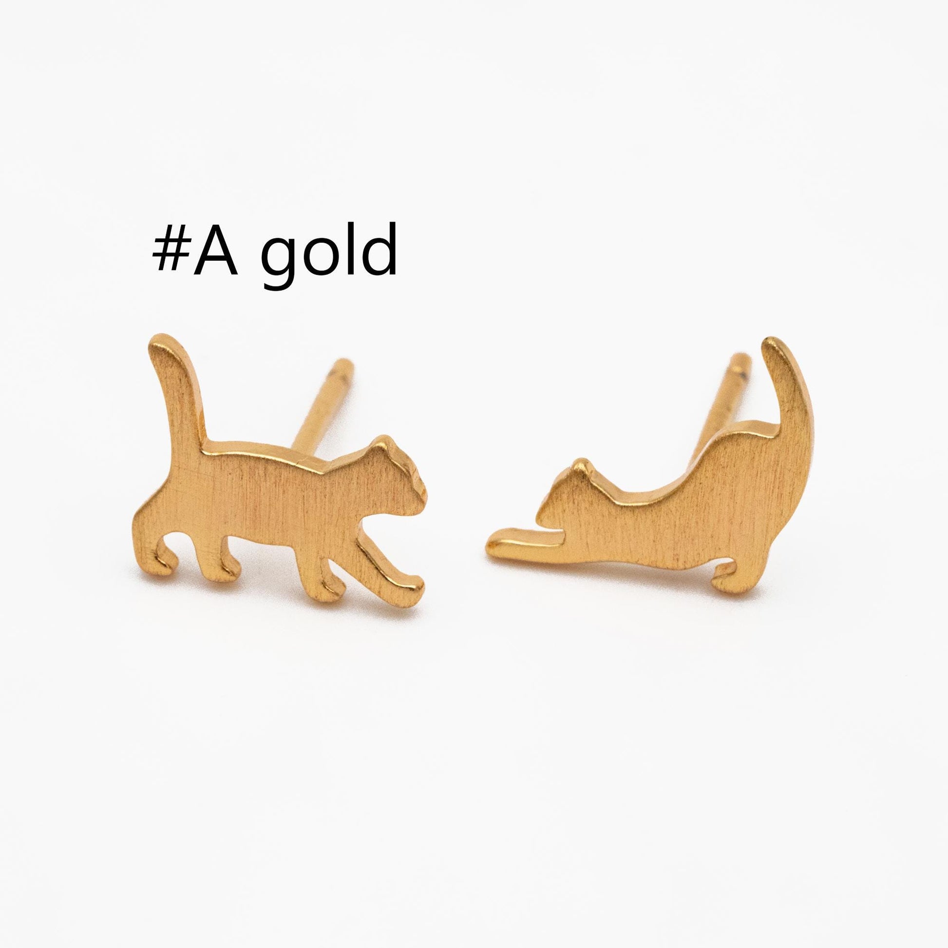 10pcs Gold/ Silver Cat Asymmetry Earrings, Gold/ Rhodium Plated Brass Minimalist Stud Earrings (GB-4094)