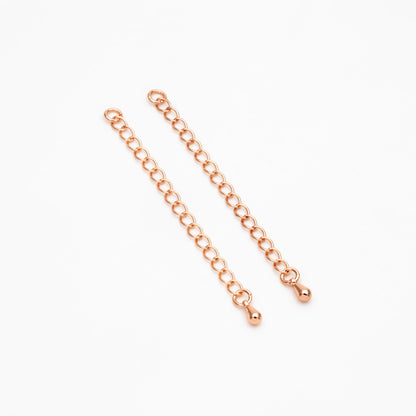 10pcs Extender Chain with Teardrop Charm End 60mm, Gold/ Rhodium/ Rose Gold plated Brass, Extension Chain with Jump Rings (GB-100-A)