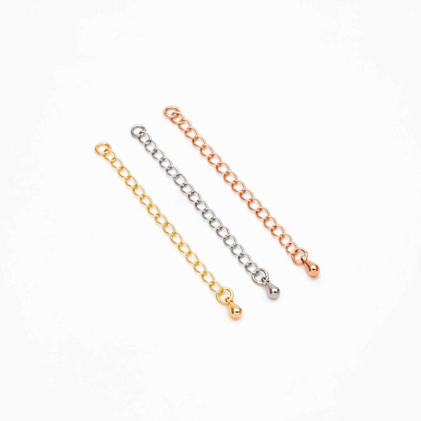 10pcs Extender Chain with Teardrop Charm End 60mm, Gold/ Rhodium/ Rose Gold plated Brass, Extension Chain with Jump Rings (GB-100-A)
