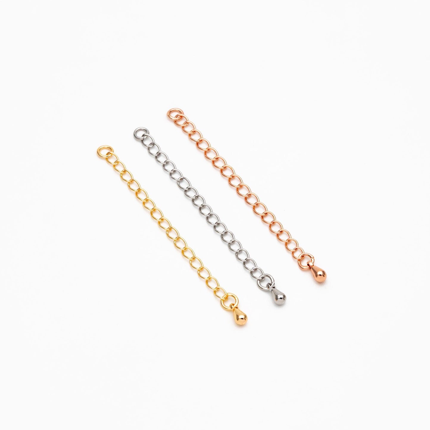 10pcs Extender Chain with Teardrop Charm End 60mm, Gold/ Rhodium/ Rose Gold plated Brass, Extension Chain with Jump Rings (GB-100-A)