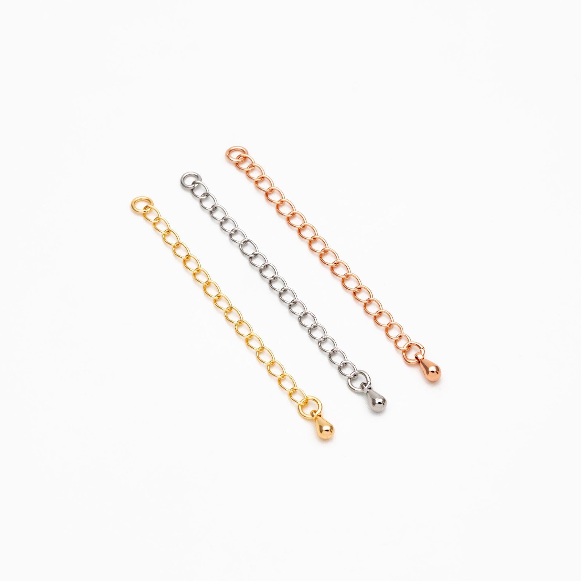 10pcs Extender Chain with Teardrop Charm End 60mm, Gold/ Rhodium/ Rose Gold plated Brass, Extension Chain with Jump Rings (GB-100-A)