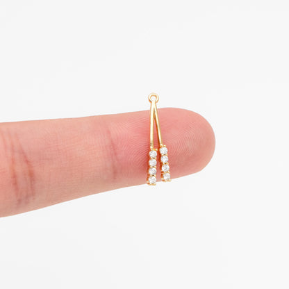 4pcs CZ Pave Gold Stick Charms 19mm, Real Gold plated Brass, Dangle Earring Components Pendants (GB-367)