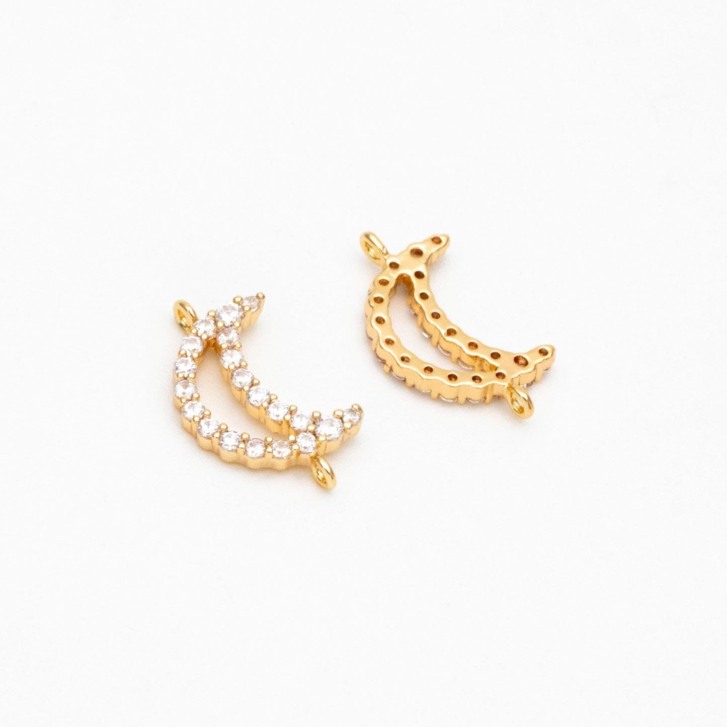 10pcs Gold Plated Moon Connectors: CZ Pave Moon Charms 14x8mm (GB-618-E)