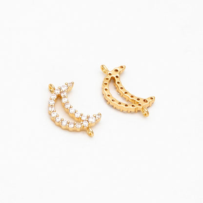 10pcs Gold Plated Moon Connectors: CZ Pave Moon Charms 14x8mm (GB-618-E)
